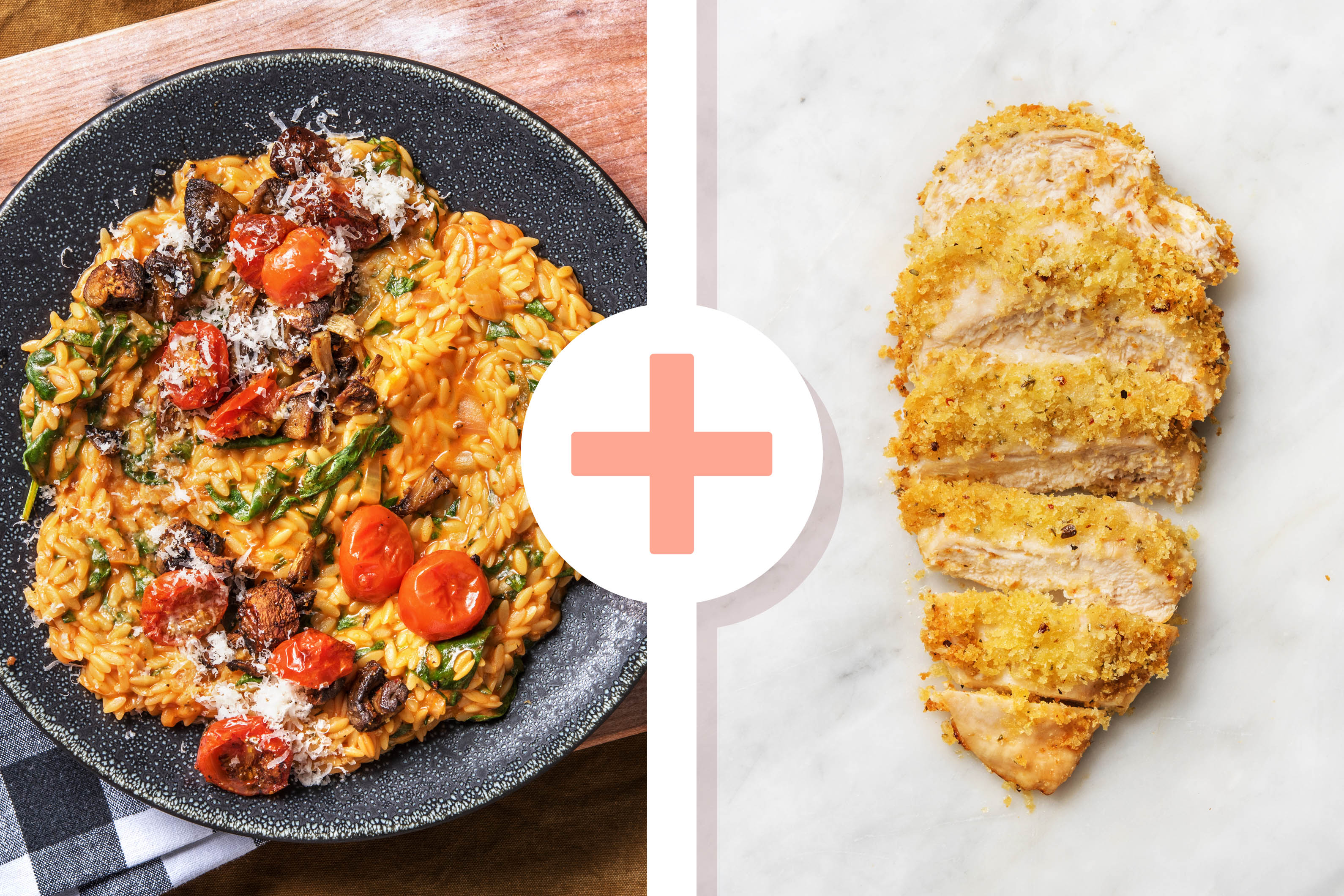 Orzo-Nudel-Risotto mit extra Kräuterhähnchen