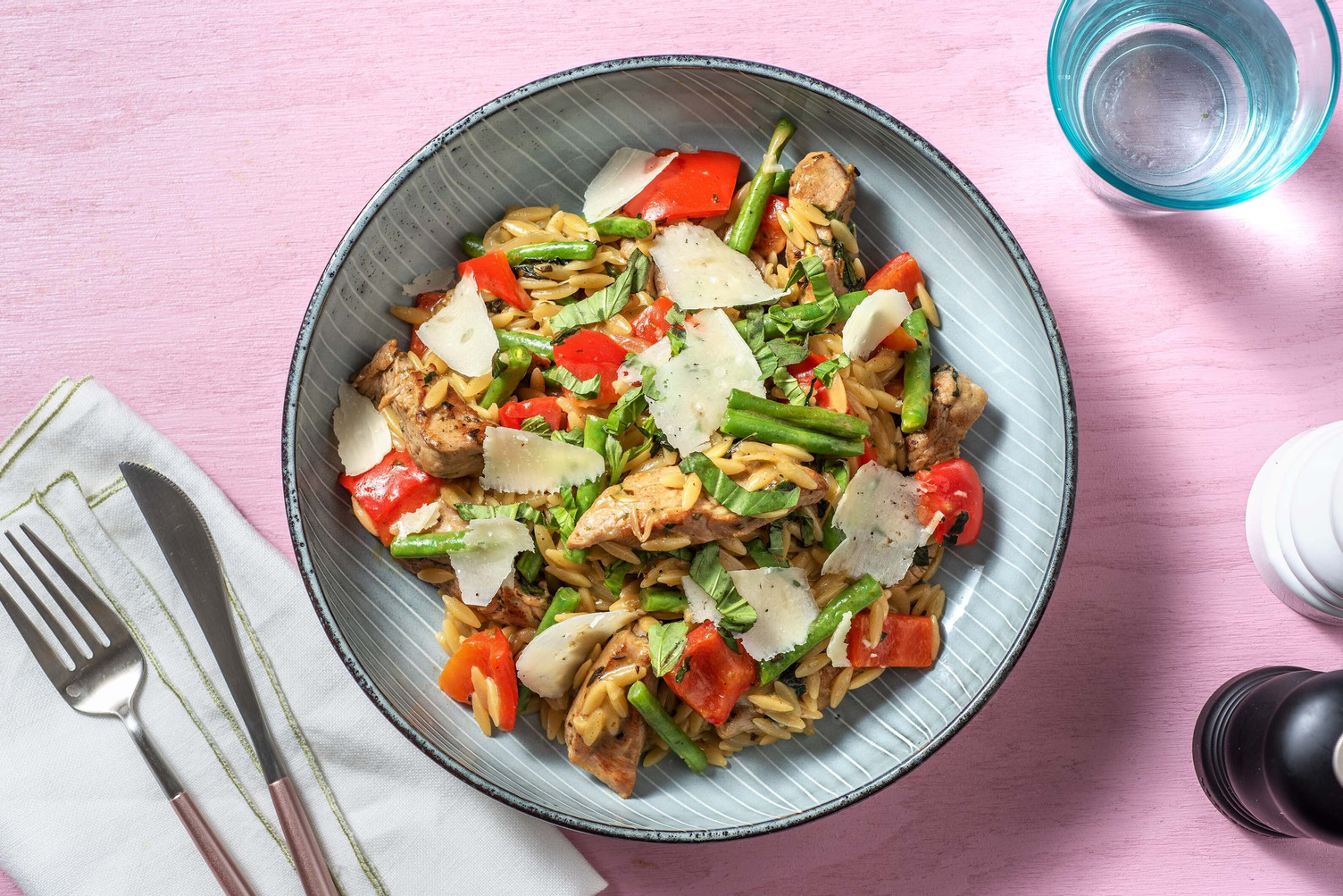 Orzotto mit mariniertem Schweinegeschnetzeltem