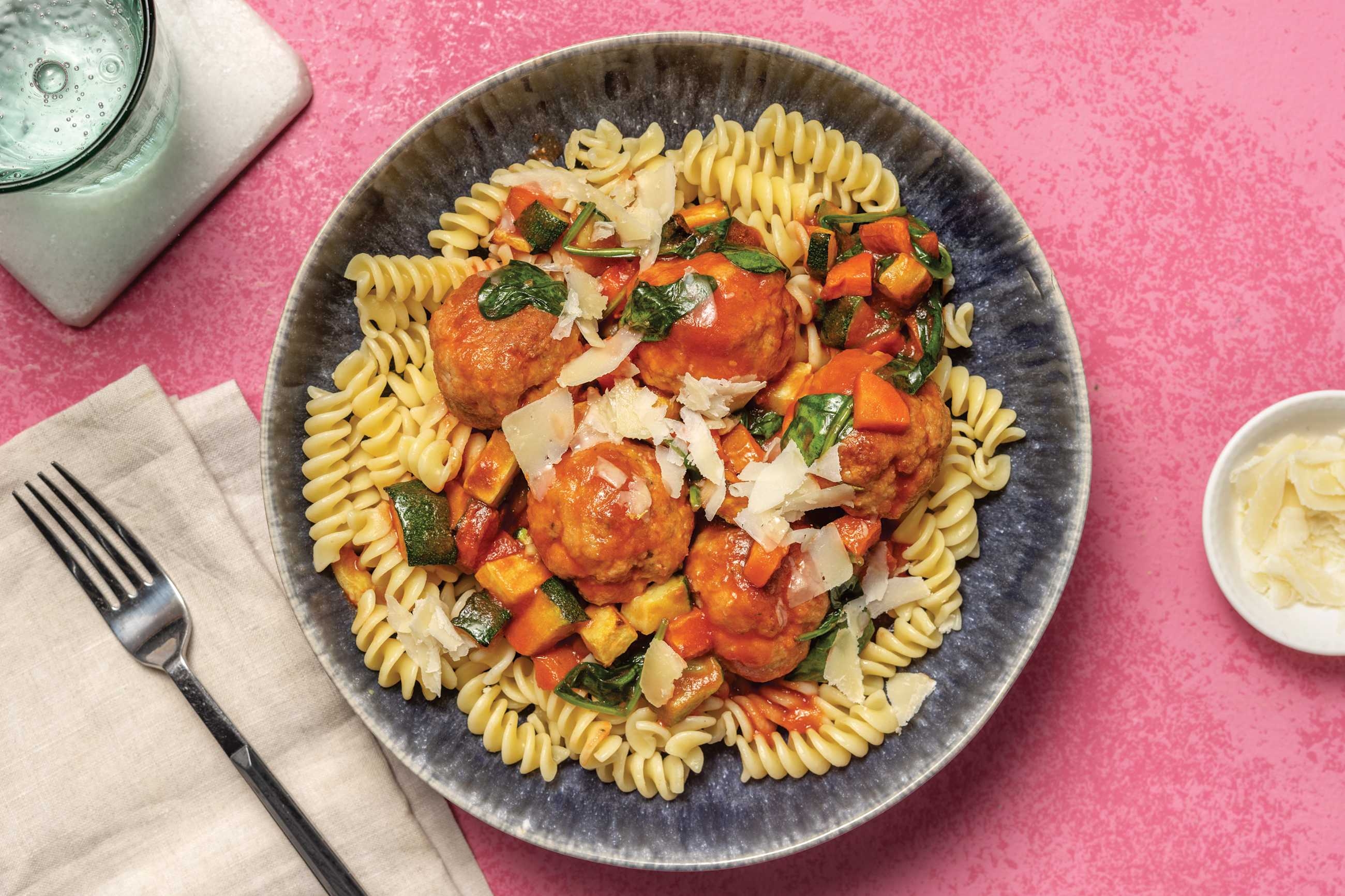 Oven Baked Beef Meatballs & Fusilli