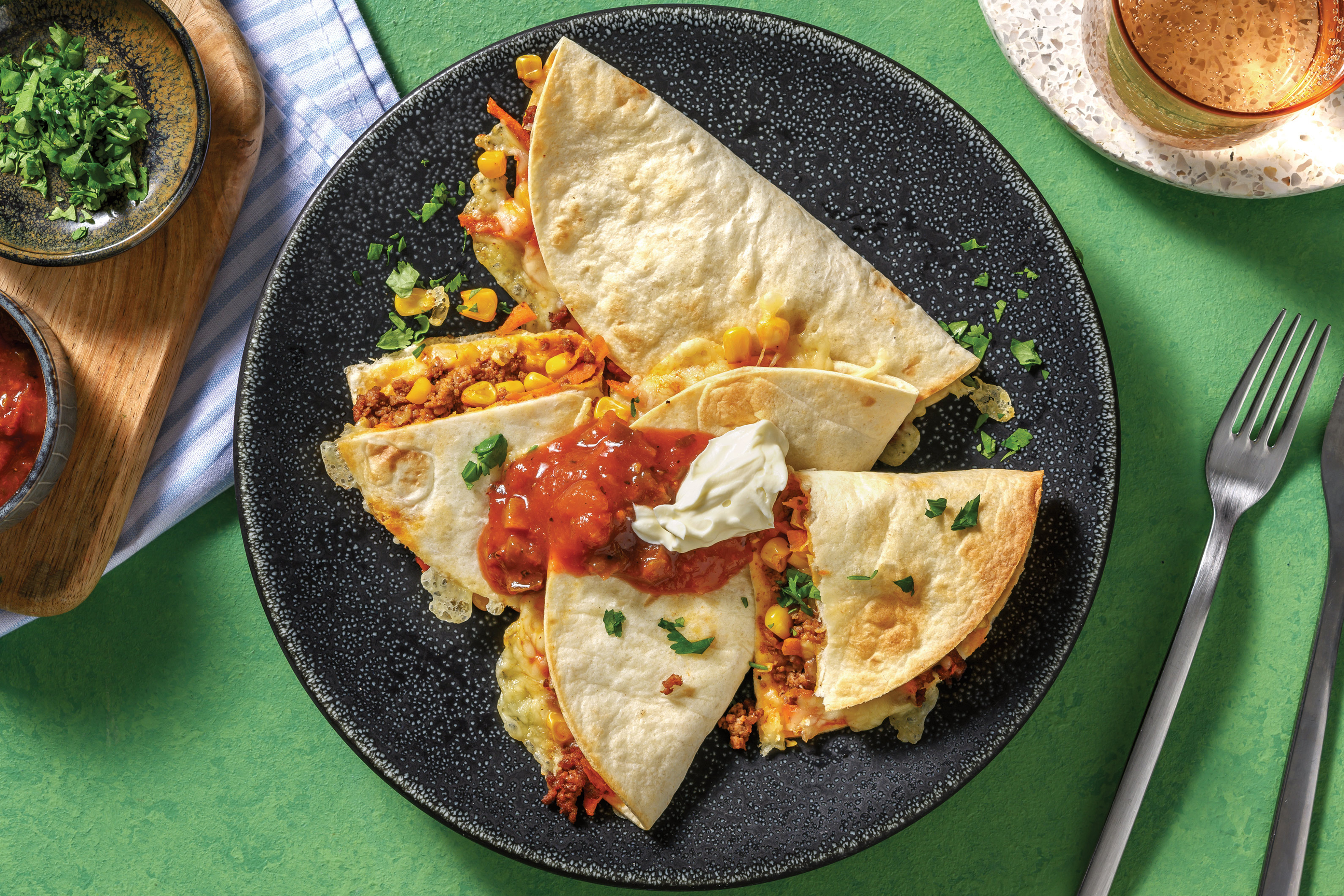 Oven-Baked Beef & Corn Quesadillas