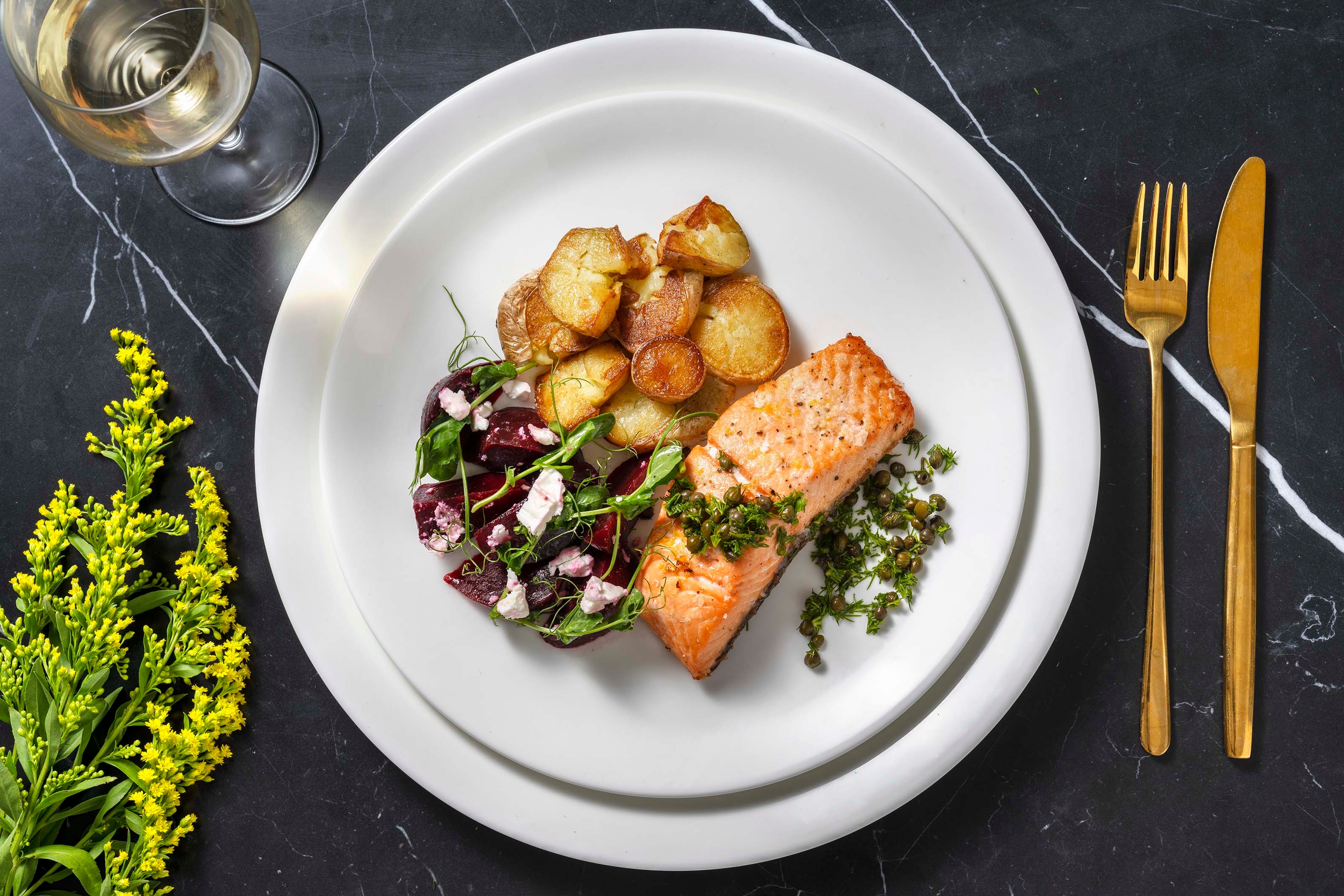 Oven-Baked Lemon Salmon and Caper Dill Salsa