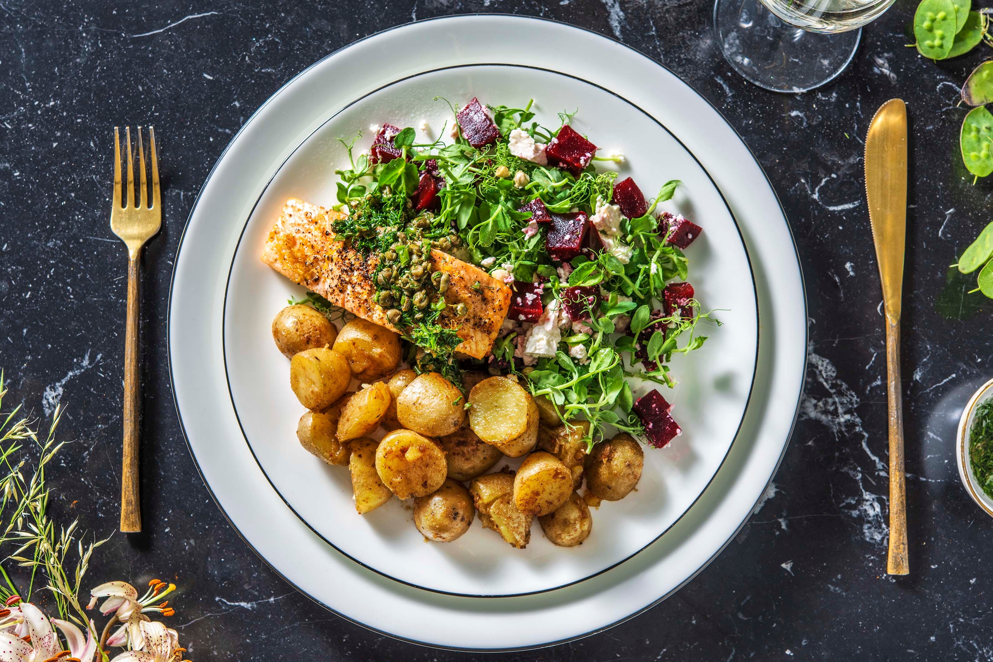 Oven Baked Lemon Salmon and Caper Dill Salsa