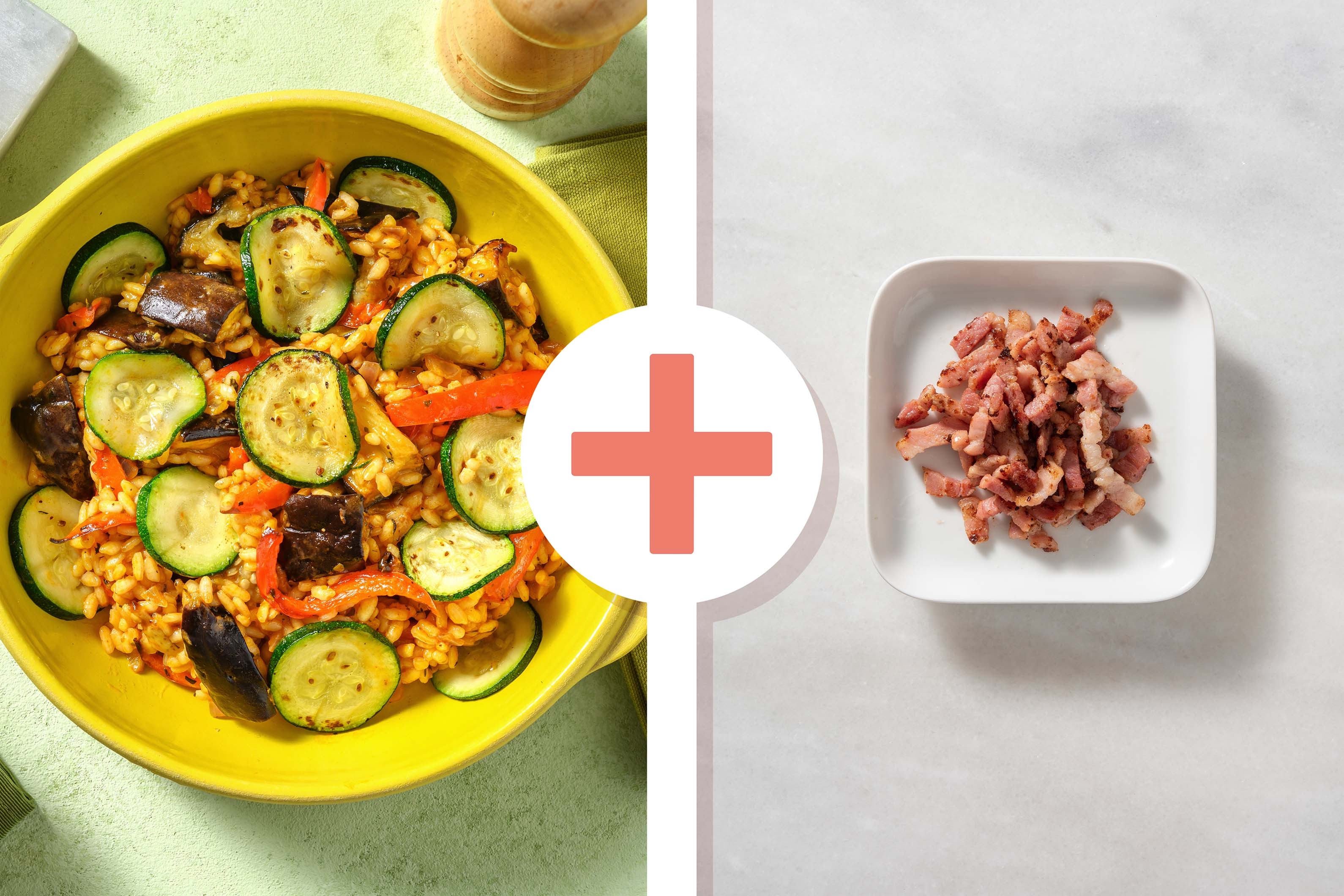 Oven-Baked Ratatouille Risotto with Bacon Lardons