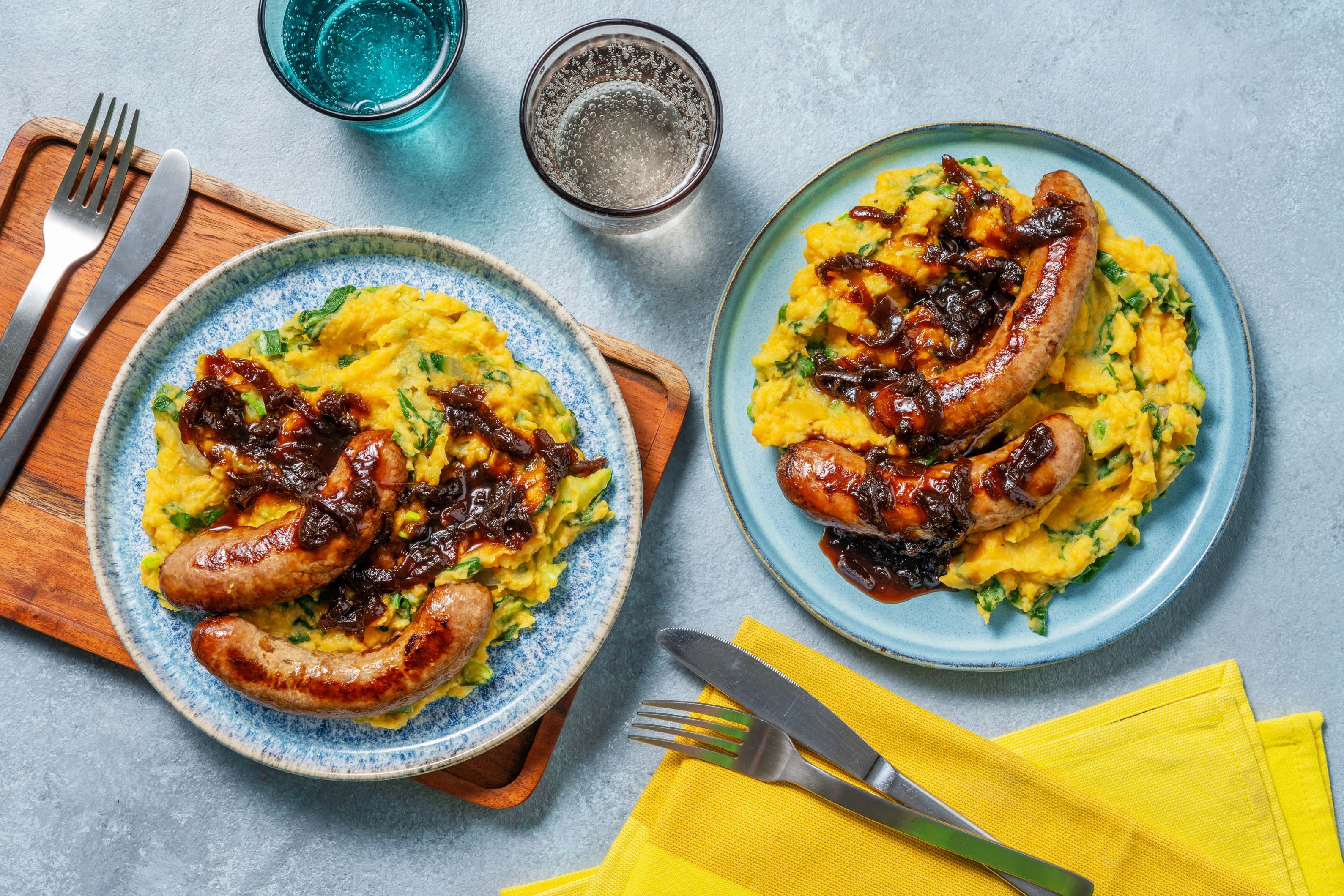 Oven-Baked Sausages and Onion Gravy