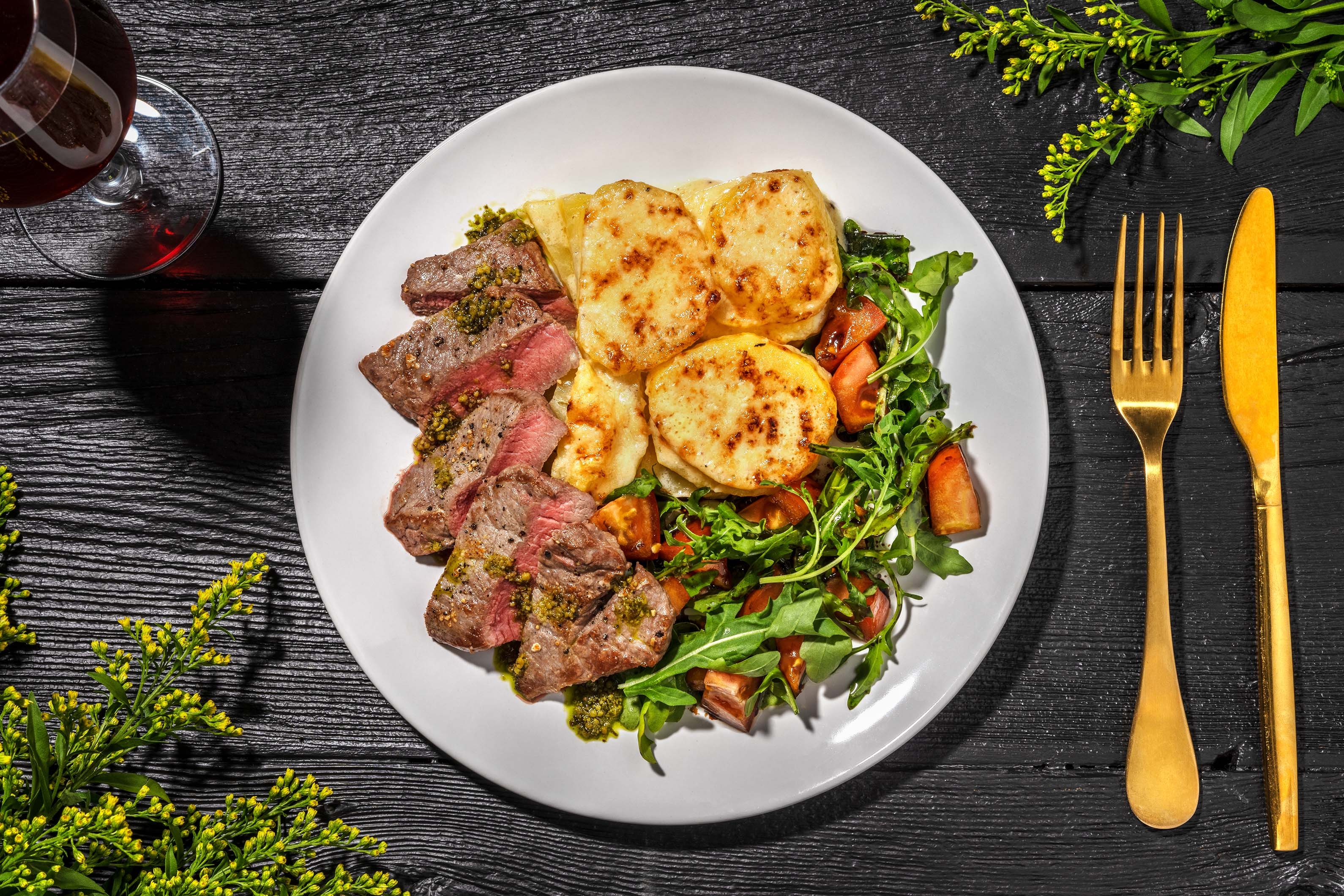Pan-Fried Lamb Steak and Fresh Basil Pesto