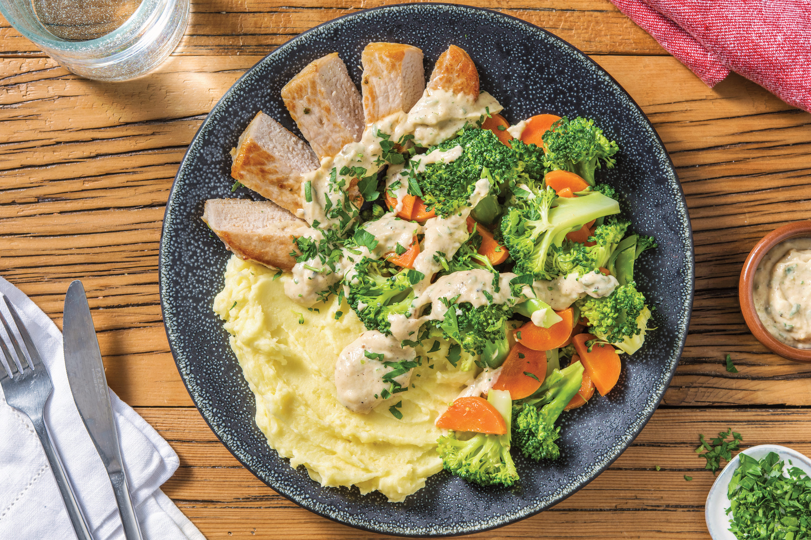 Seared Pork & Creamy Garlic Sauce