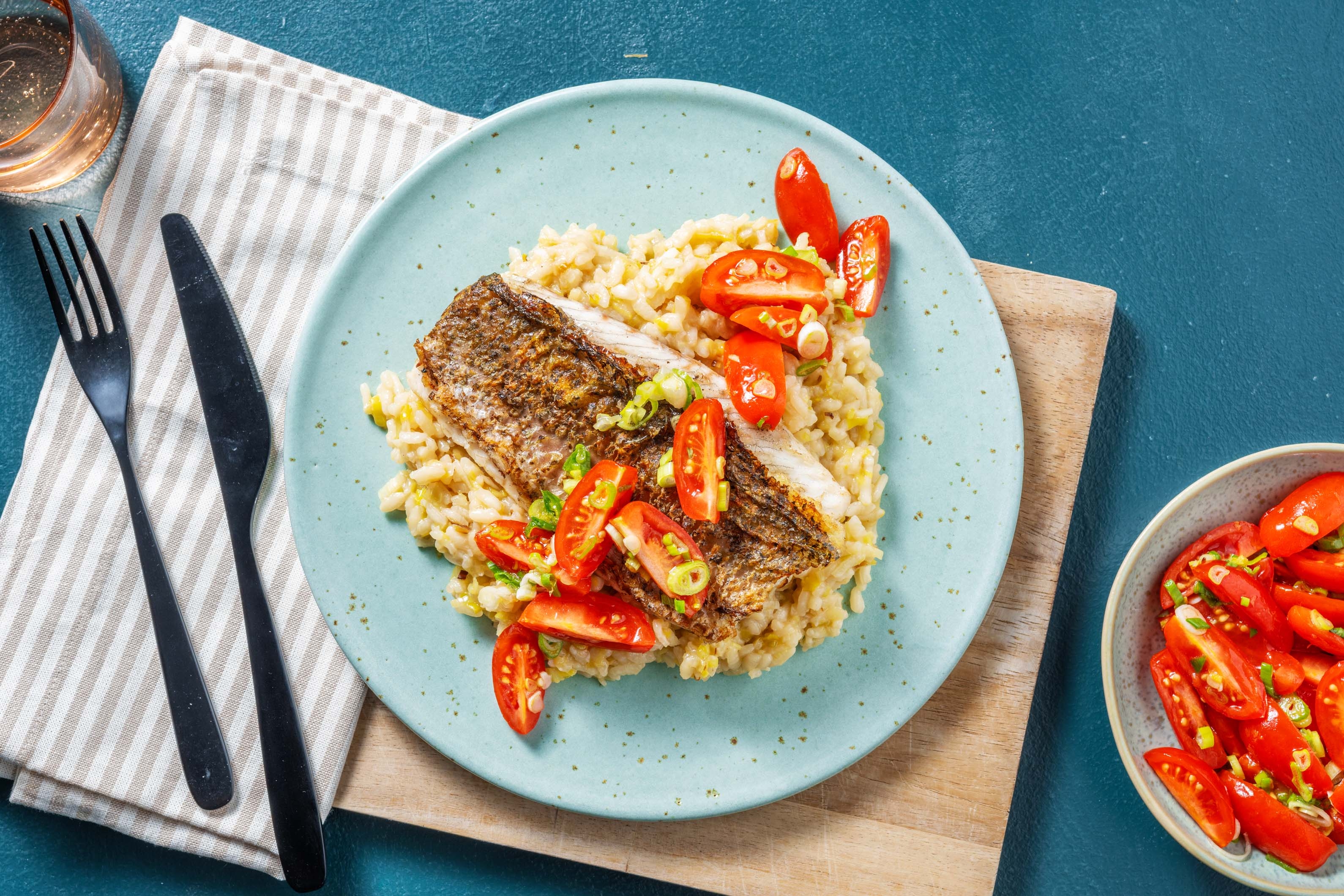Pan-Fried Sea Bass and Leek Risotto
