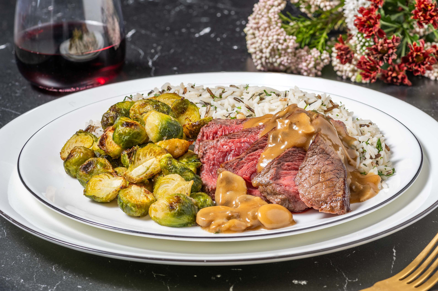 Double contre-filets poêlés et sauce aux champignons