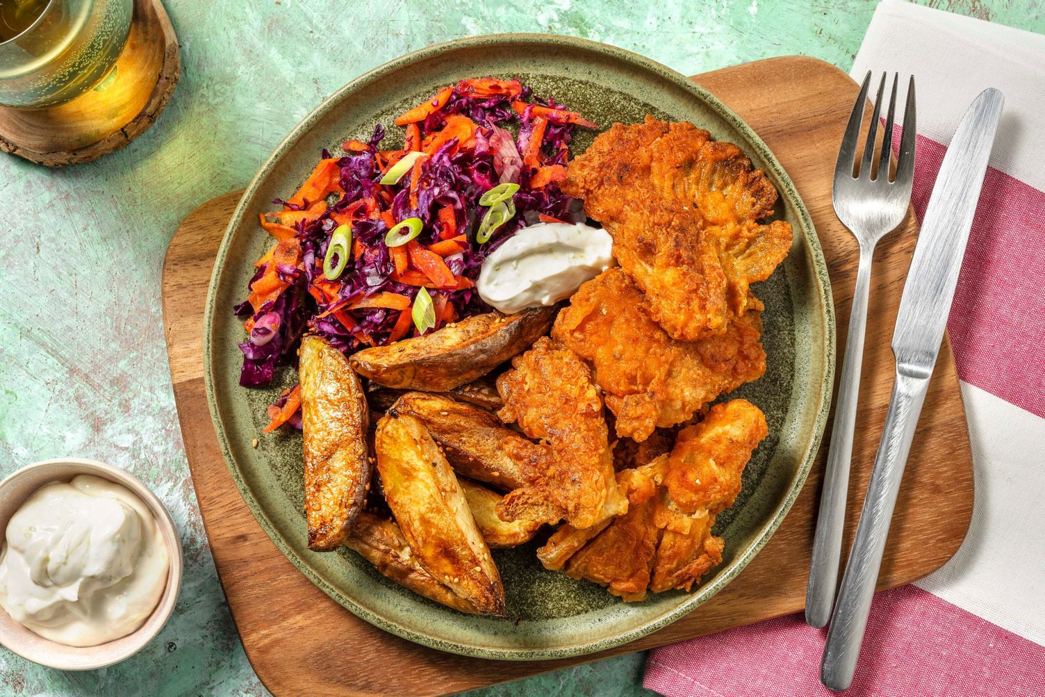 Panierte Austernpilze mit Rotkohl-Rüebli-Slaw