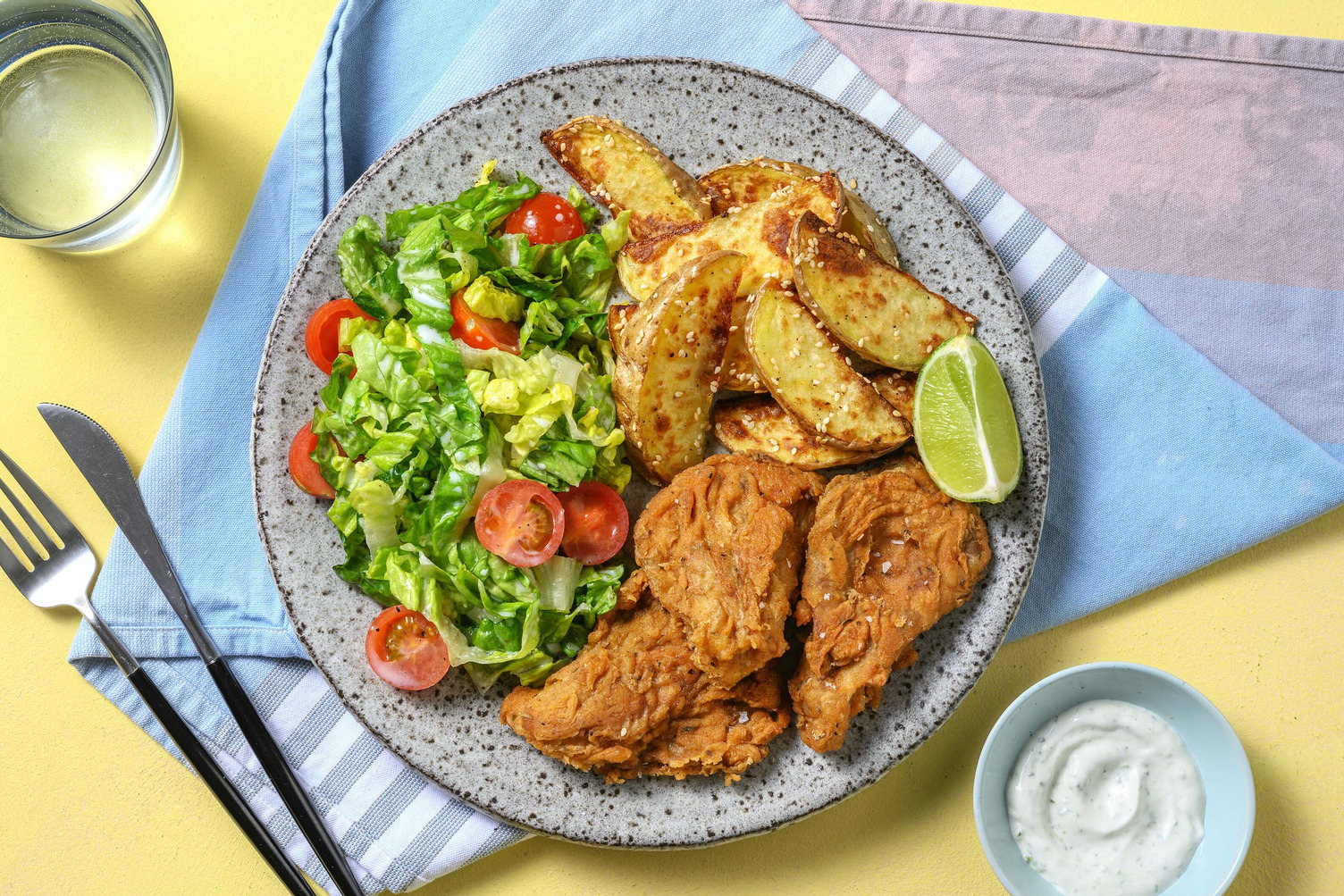 Panierte Austernpilze mit Sesam-Kartoffeln