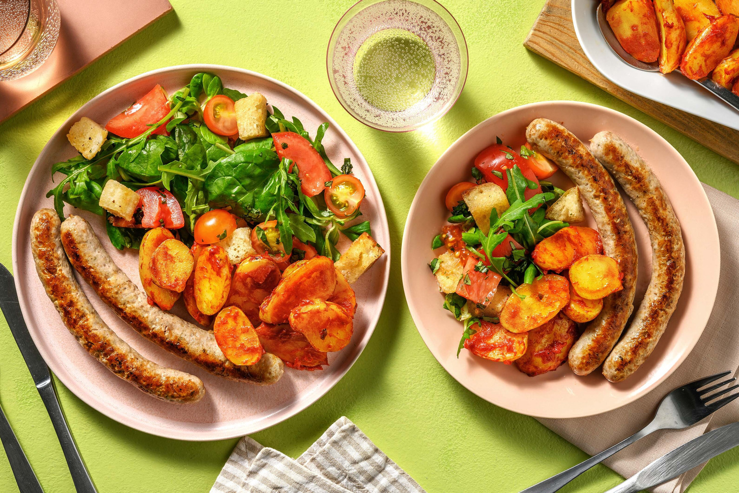 Italiaanse panzanellasalade met varkensworst