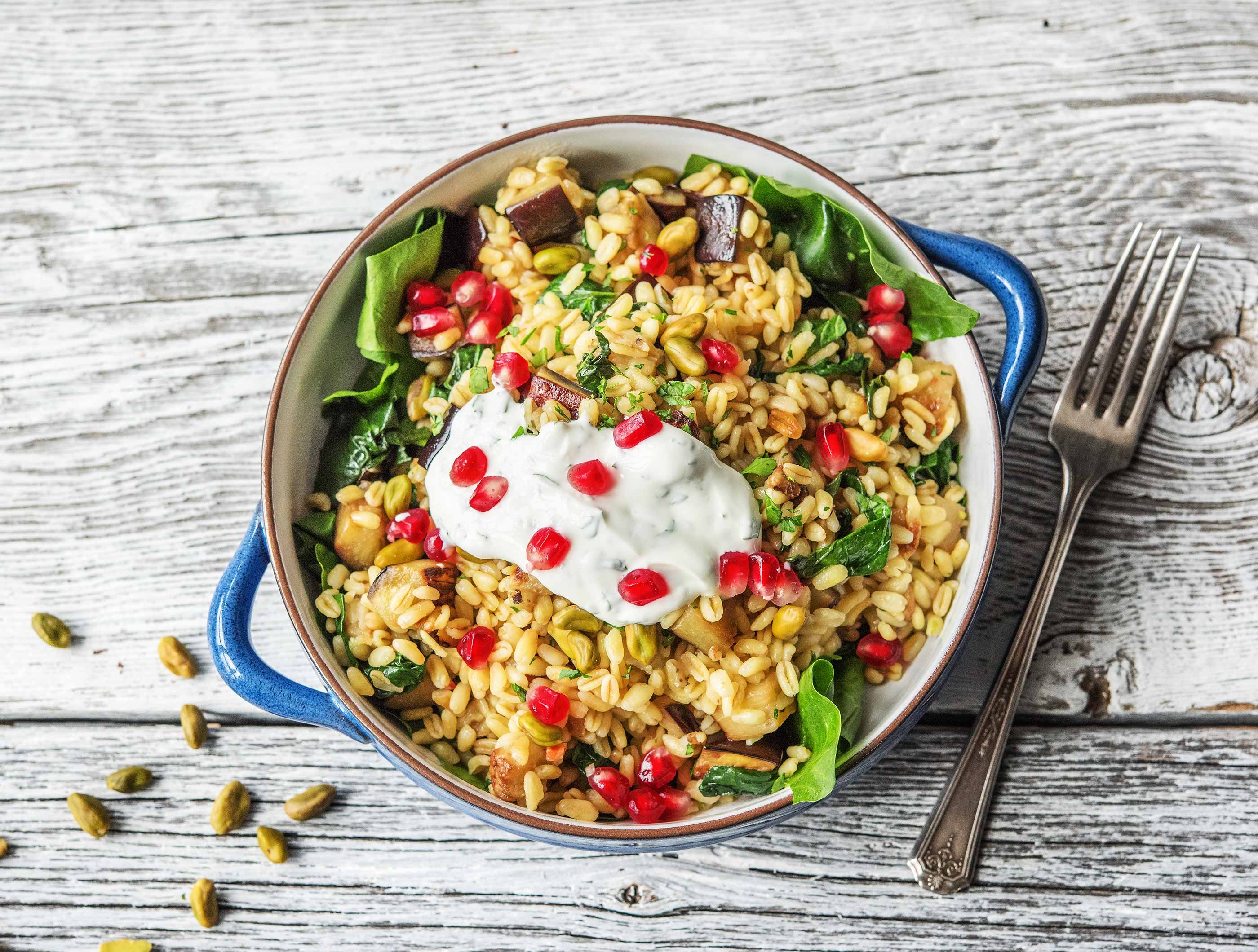 Parelgerst met friszoete granaatappelpitten