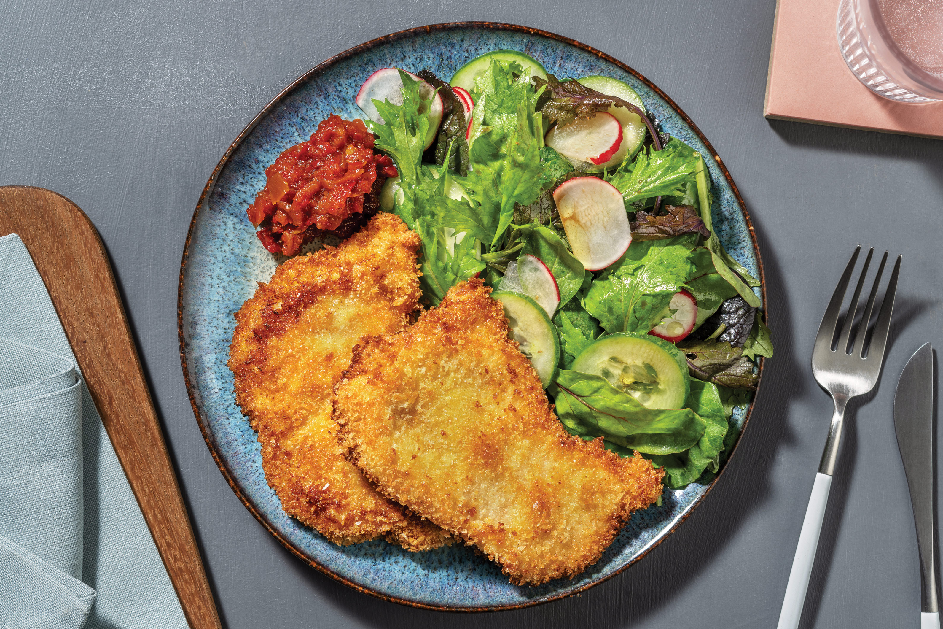 Easy Parmesan Pork Schnitzels & Capsicum Relish