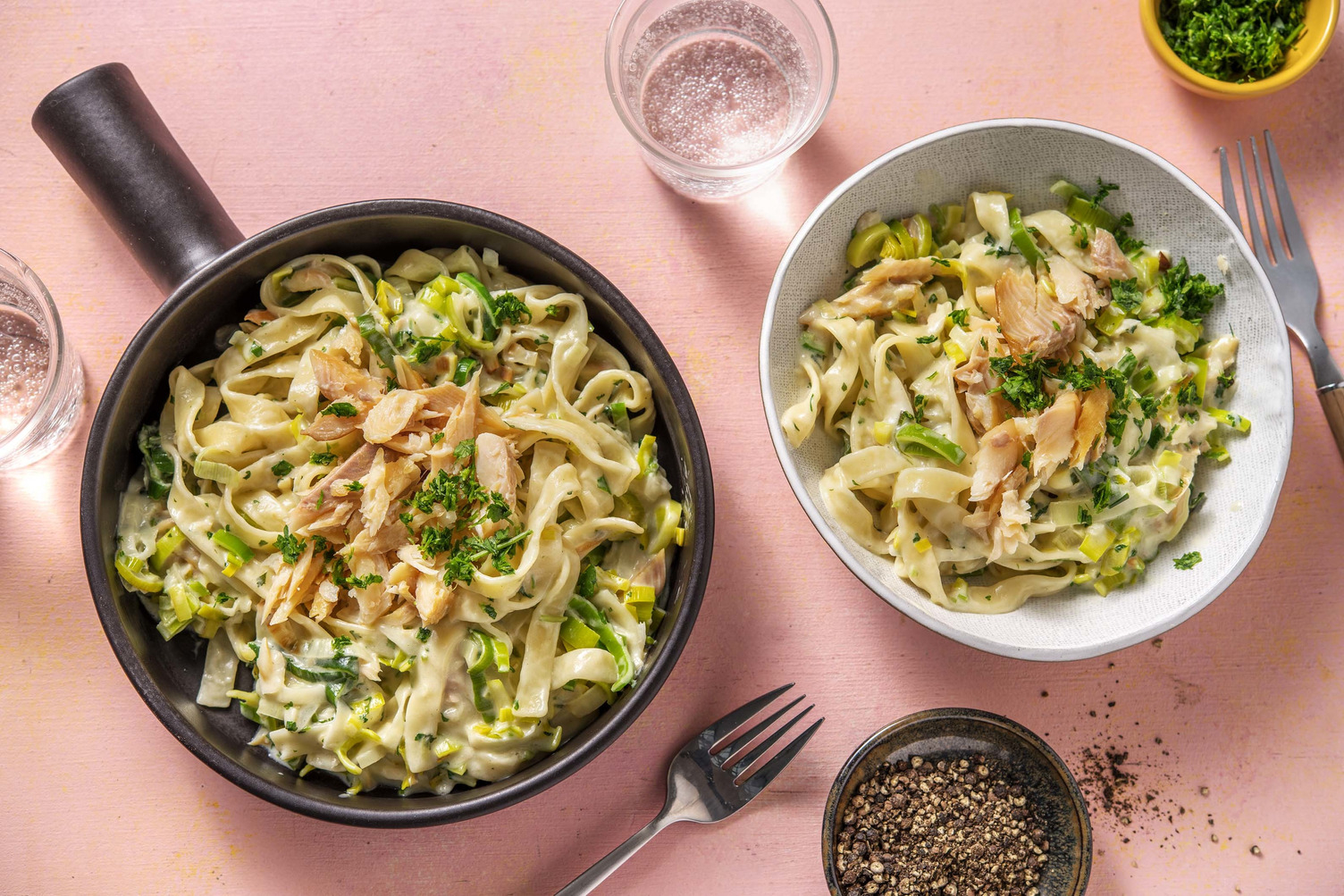 Pasta mit geräucherter Forelle