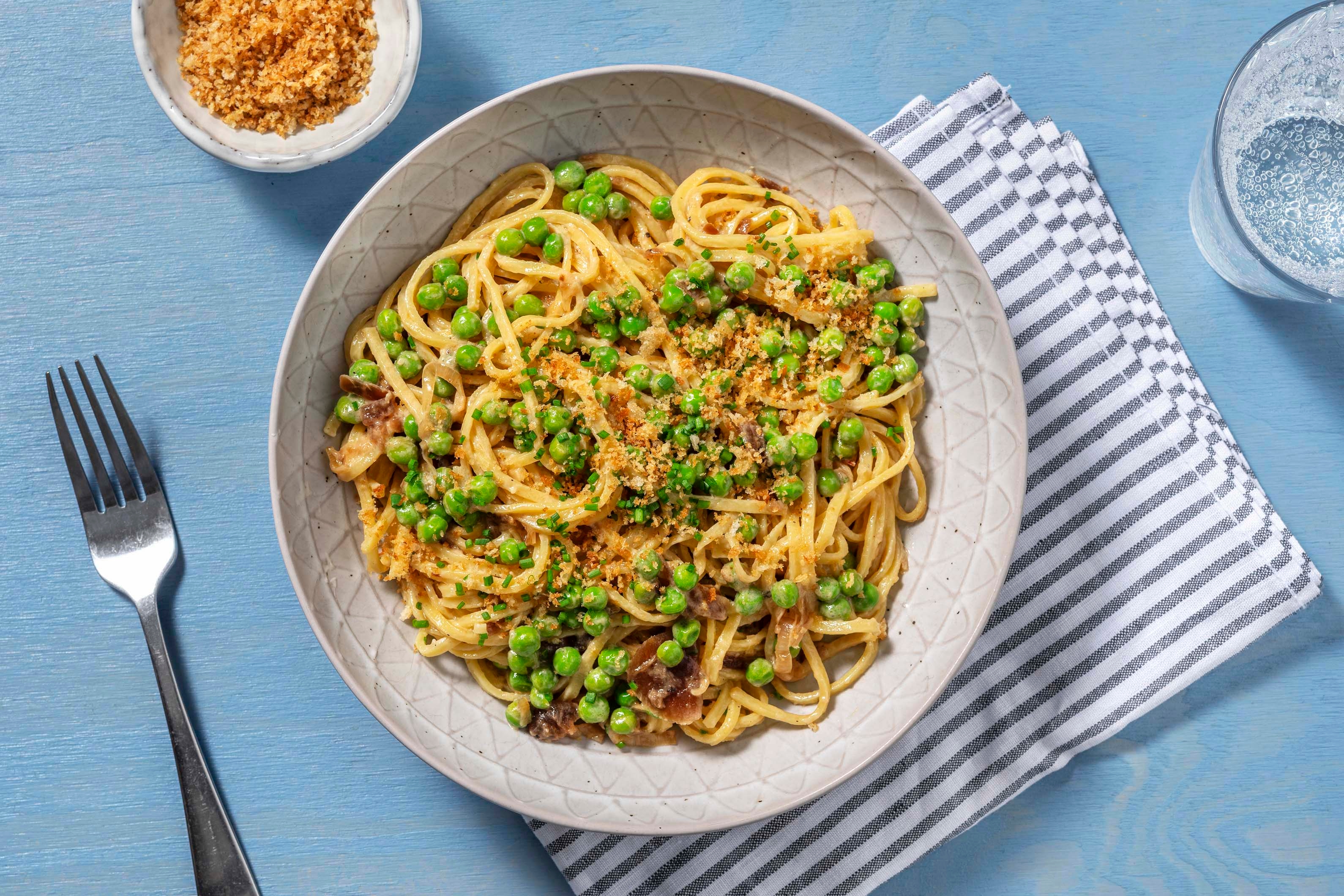 Pea and Onion Marmalade Linguine