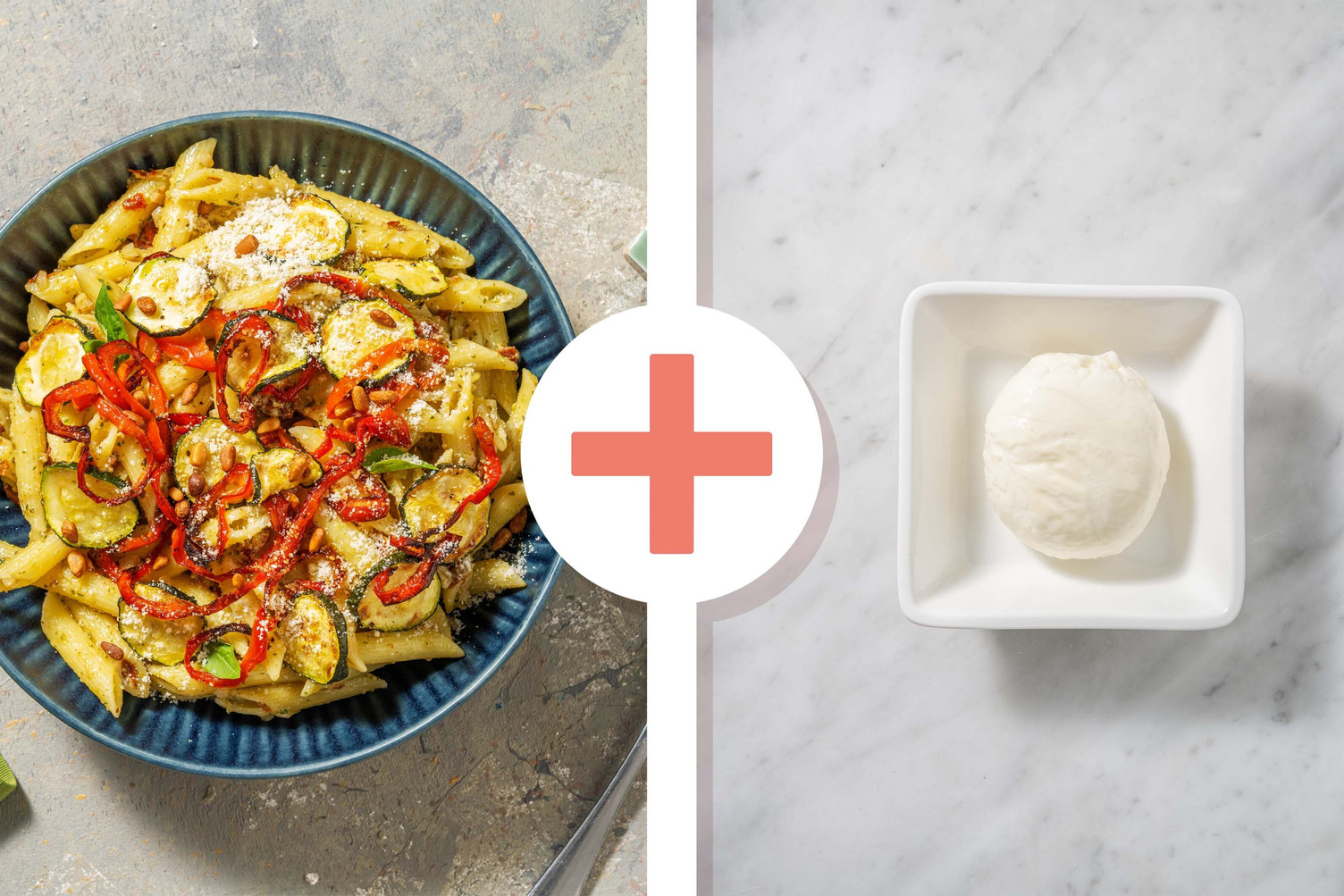 Penne mit Basilikumsoße und extra Burrata