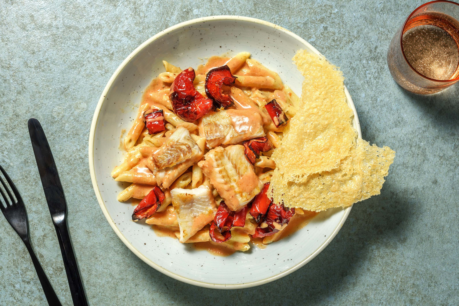 Penne mit Seehecht und Spitzpeperoni