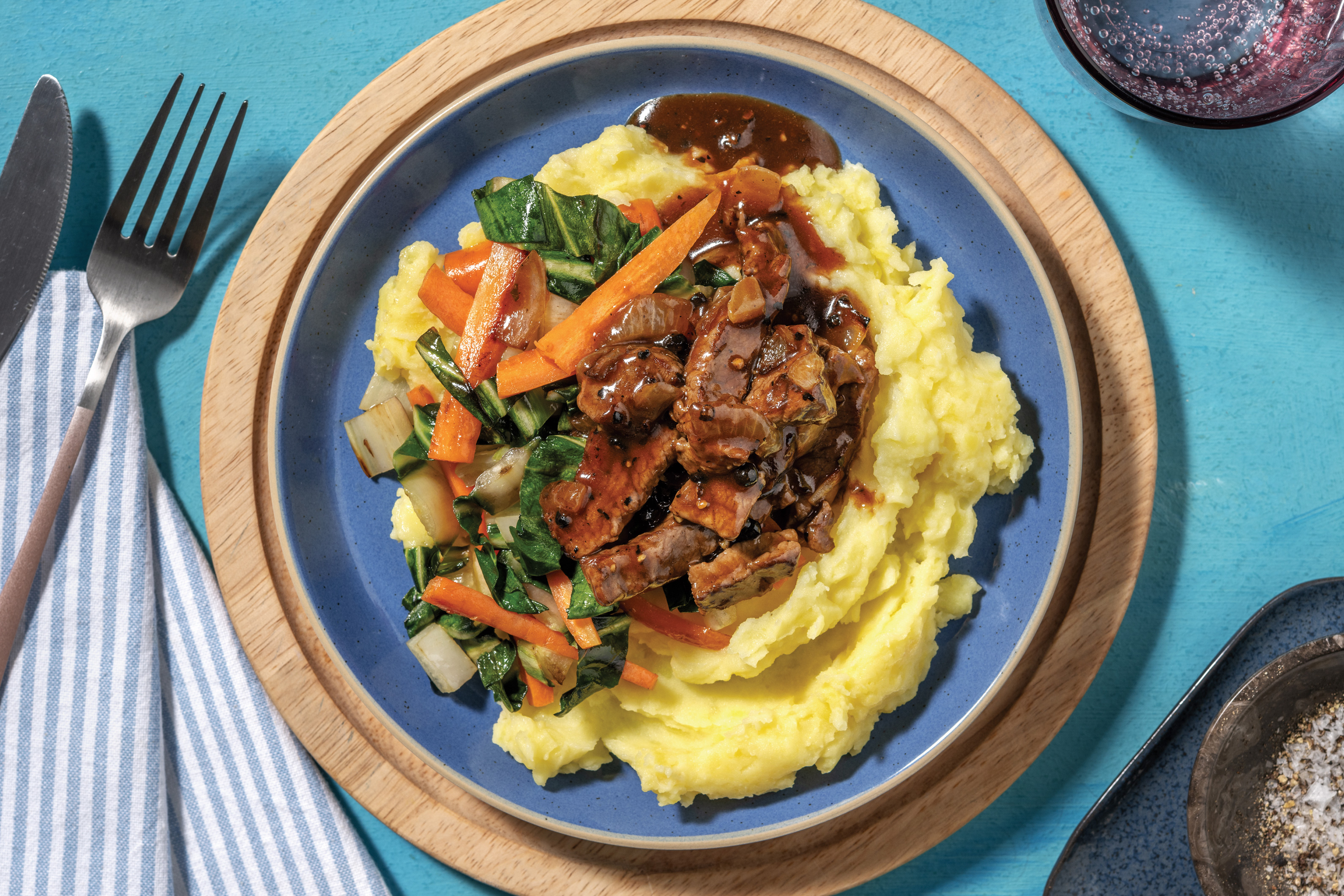 Peppercorn Gravy Beef Strips