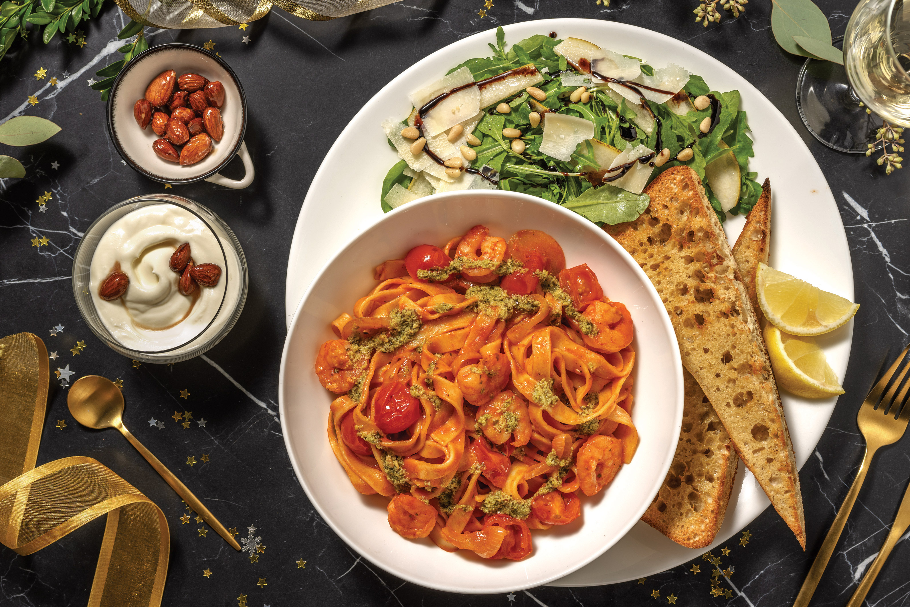 Pesto & Cherry Tomato Prawn Fettuccine for Dinner