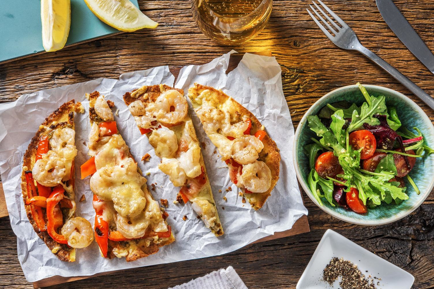 Pesto Shrimp Pizzas