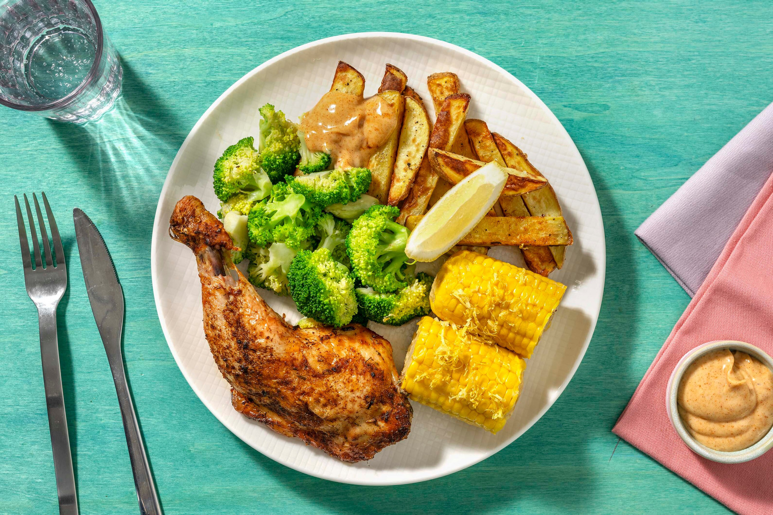 Piri Piri Hähnchenkeule mit Maiskolben