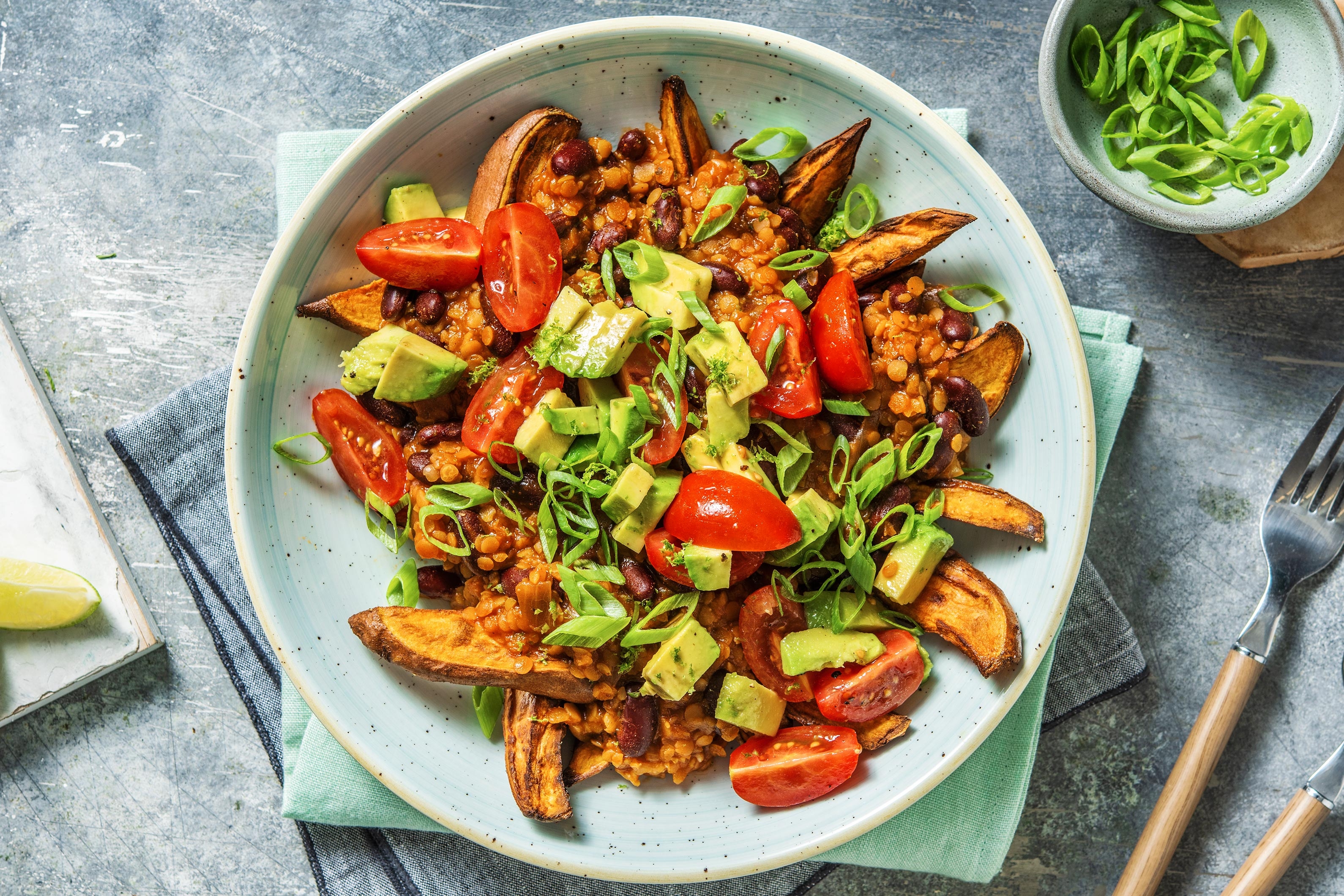 Veggie Chilli Loaded Sweet Potato Fries