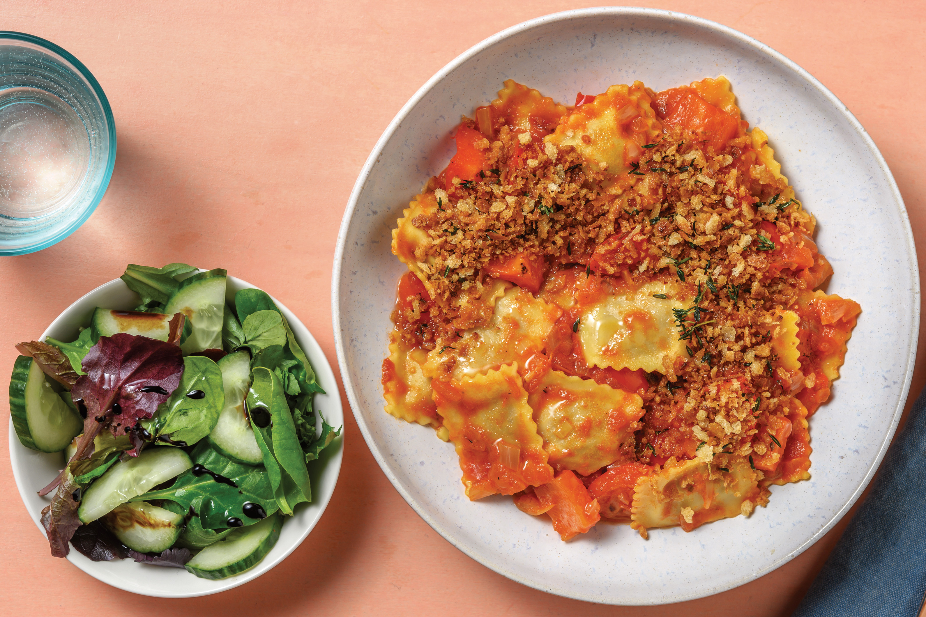 Plant-Based Mushroom Ravioli & Capsicum Sauce