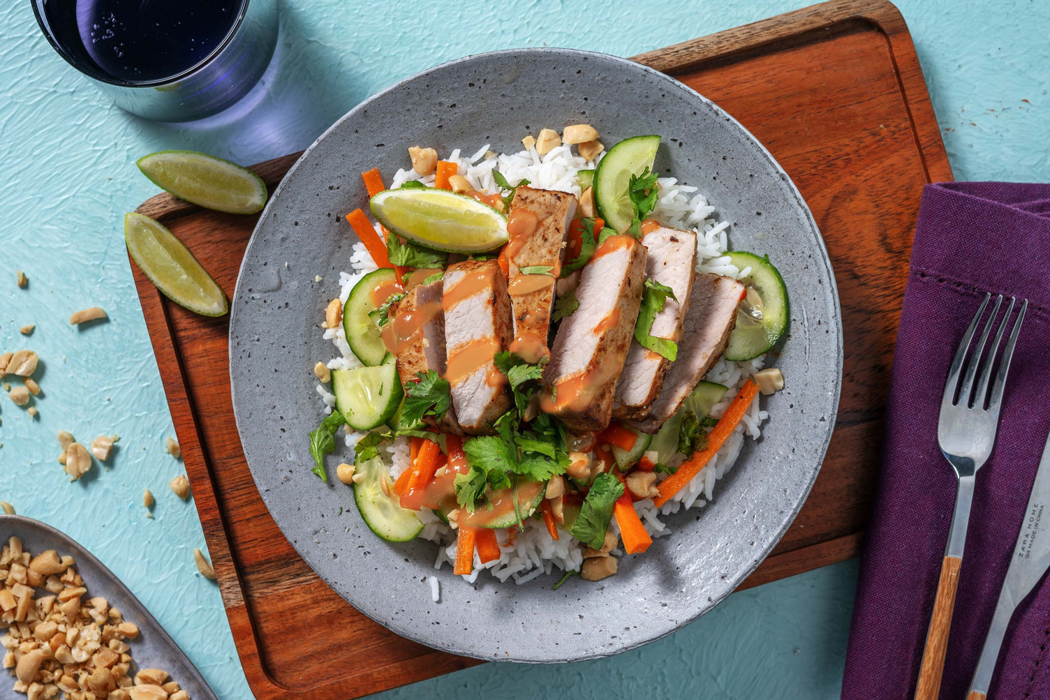 Porc à la thaïlandaise et riz à l'ail