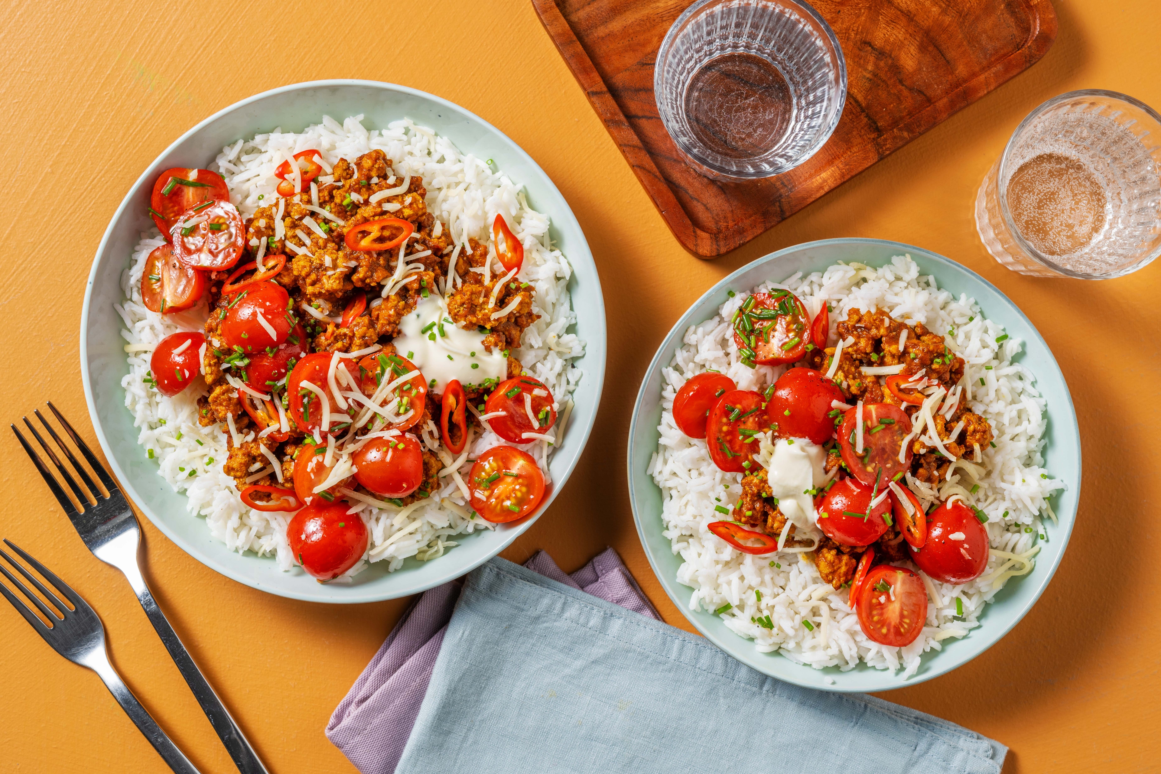 Pork Chilli and Rice Burrito Bowl