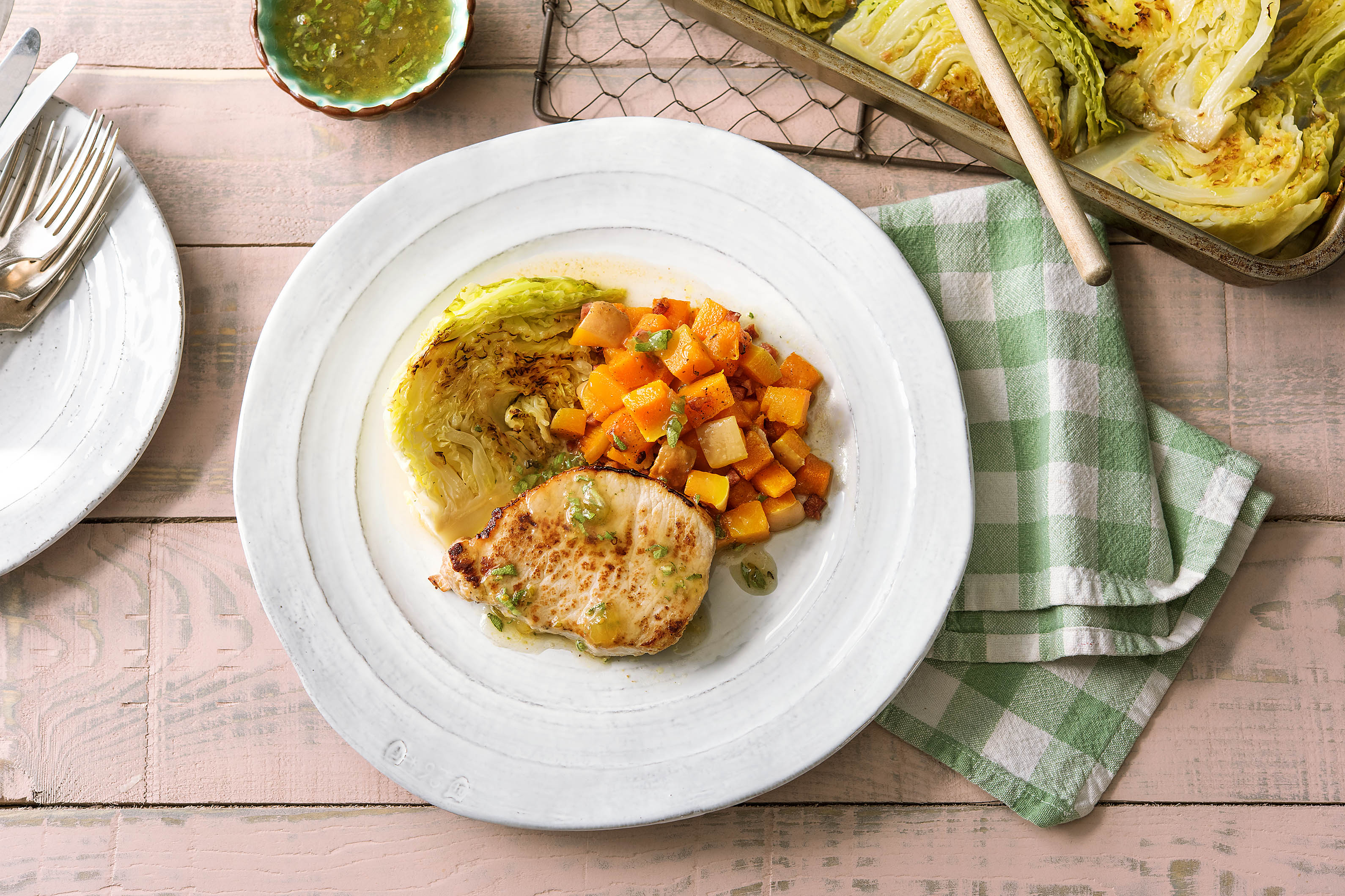 Pork Chop with Roasted Butternut,