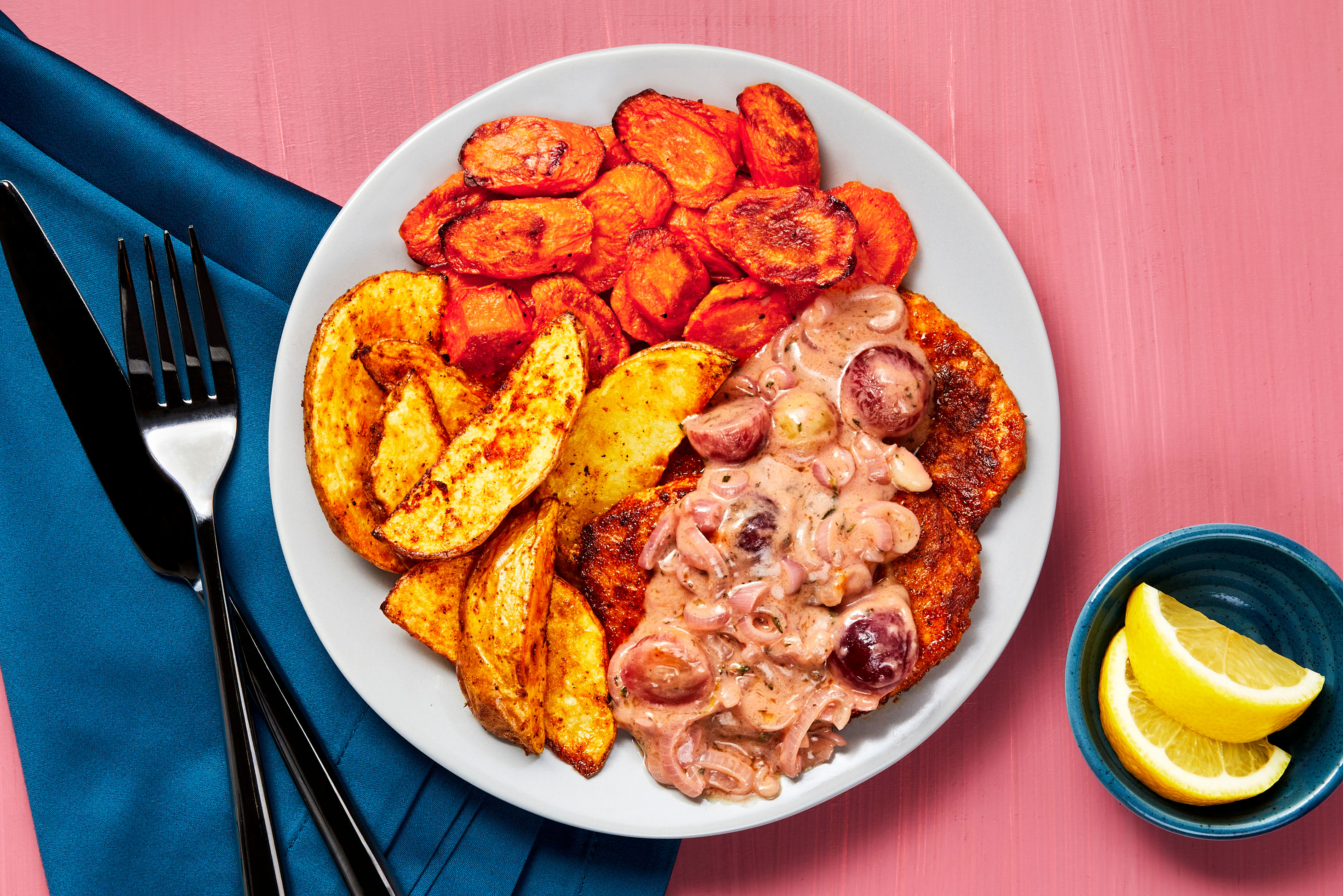 Pork Cutlets in Grape & Thyme Pan Sauce