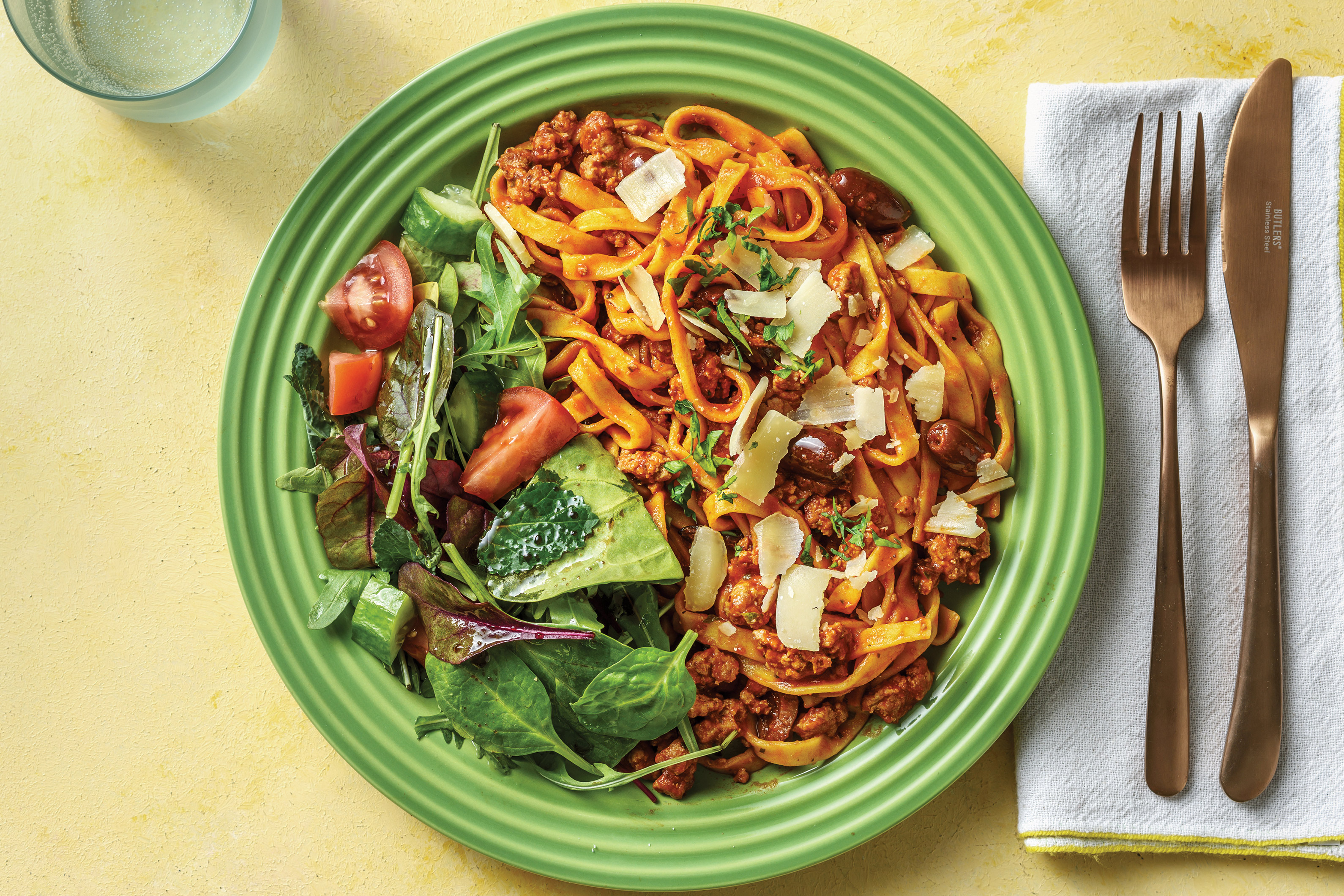 Tuscan Pork & Fresh Fettuccine with Olives & Tomato