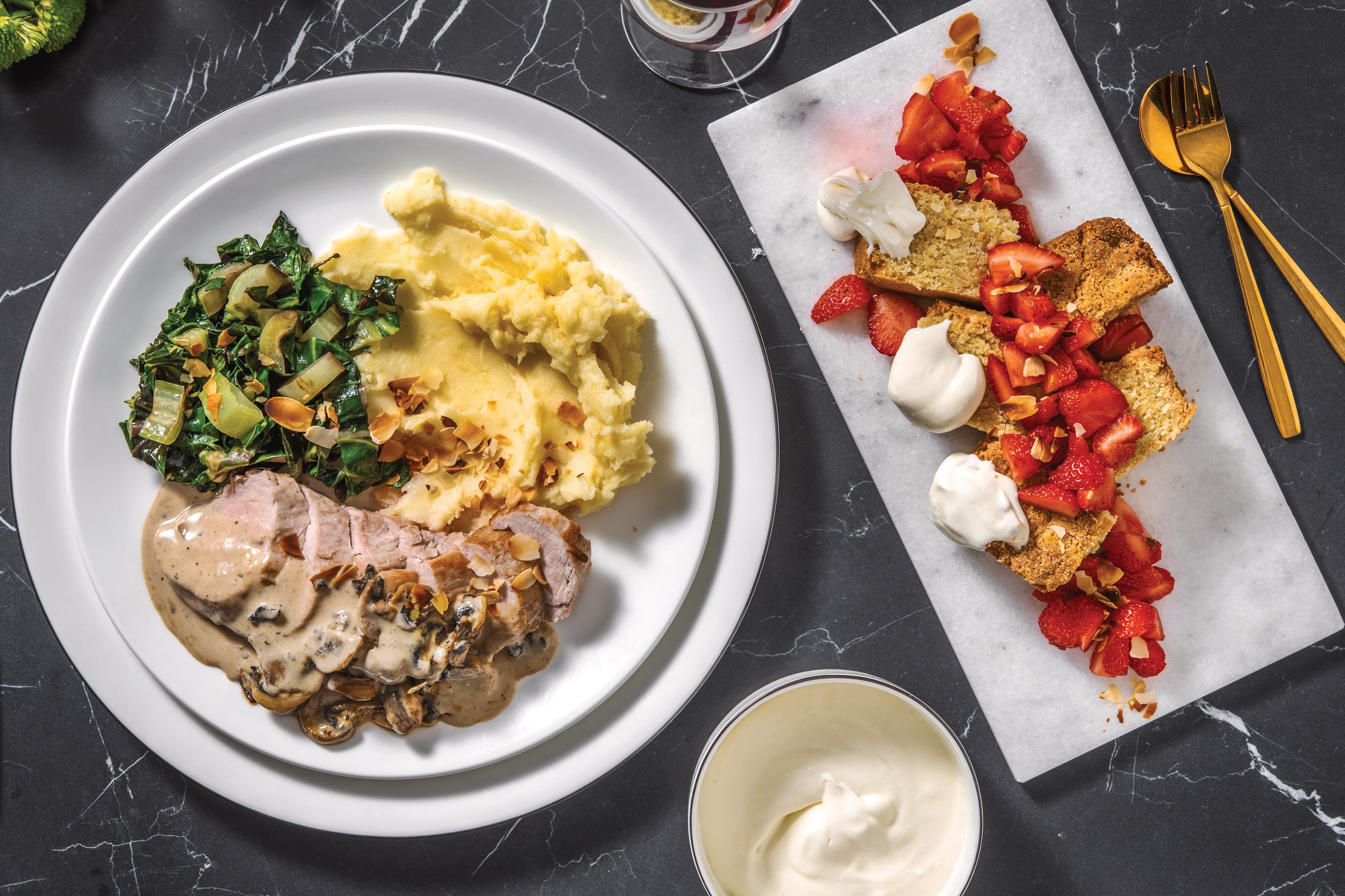 Pork Fillet & Creamy Black Garlic Mushrooms with Mash & Silverbeet