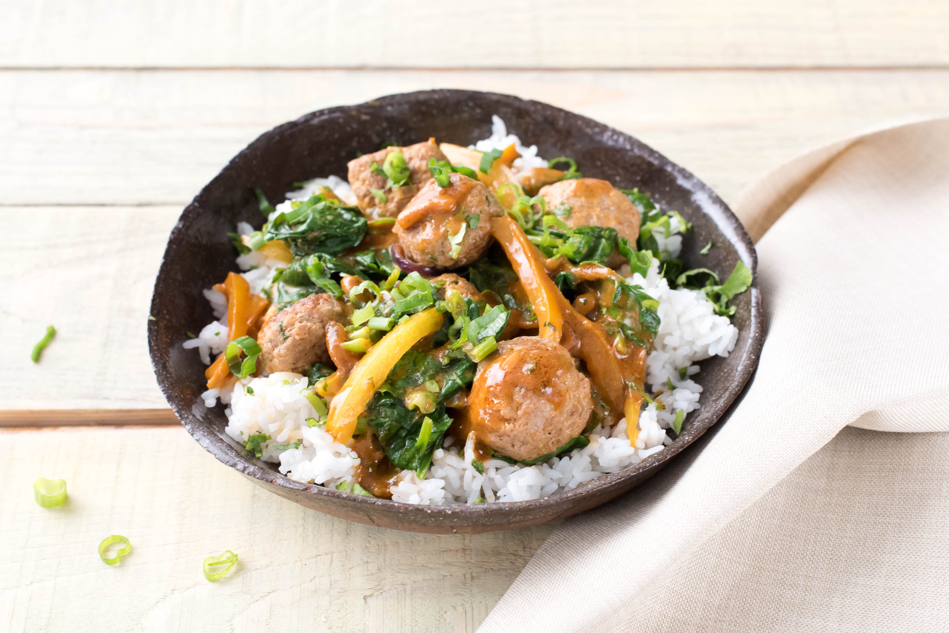 Pork Meatballs and Thai Style Coconut Curry