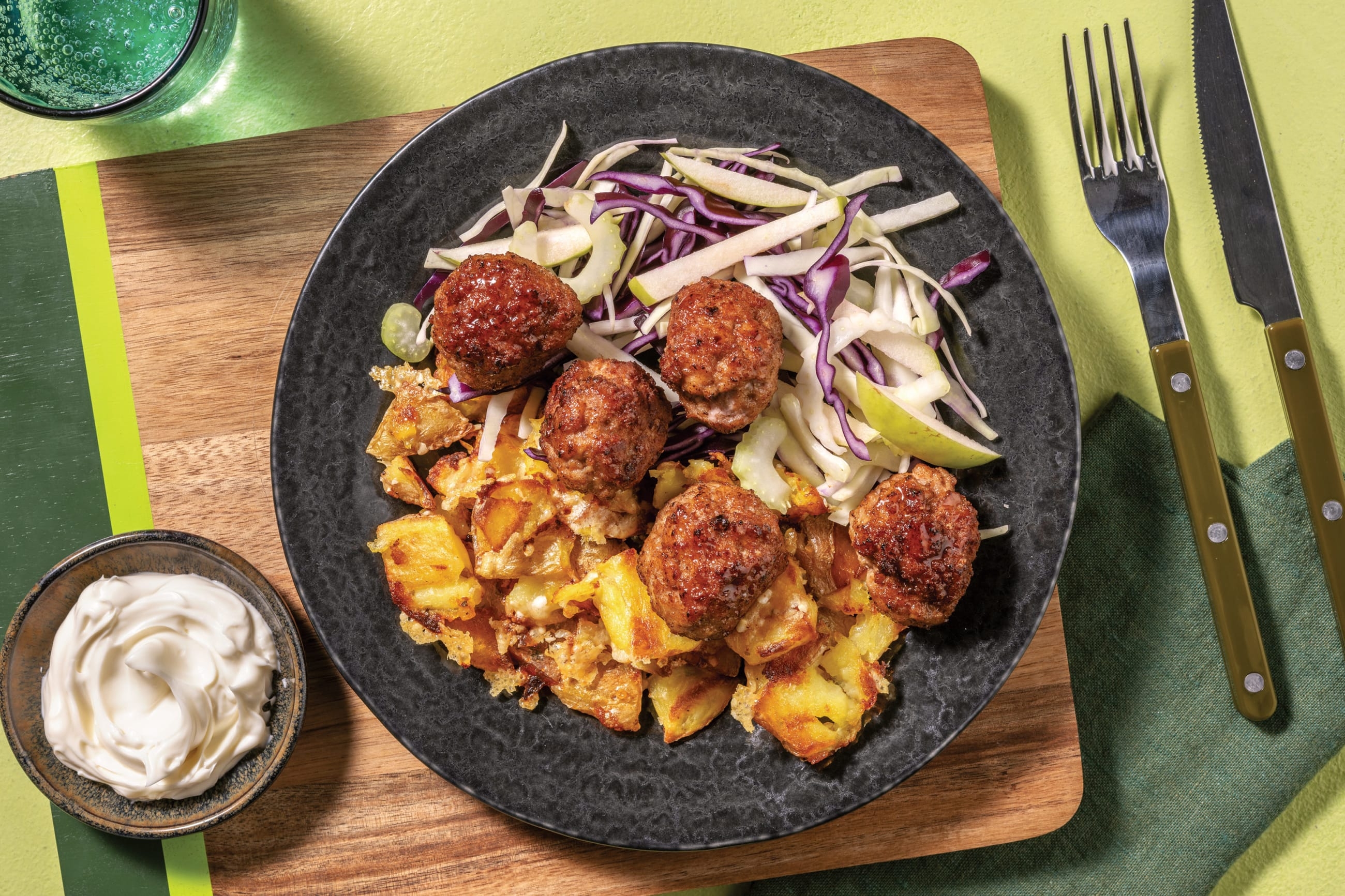 Pork Meatballs & Extra Cheesy Roast Potatoes