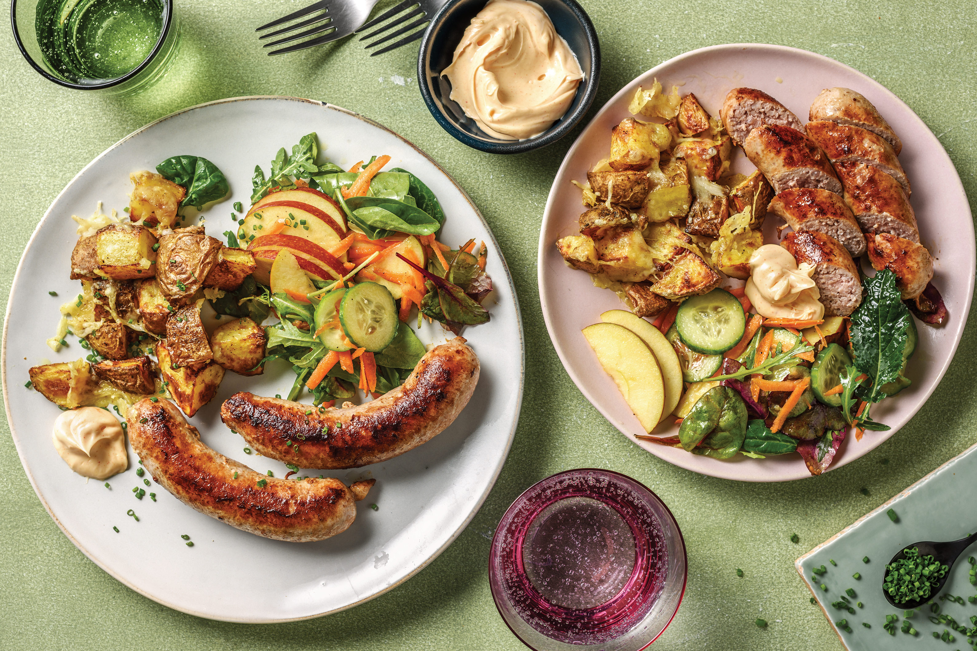 Pork Sausages & Cheesy American Potatoes