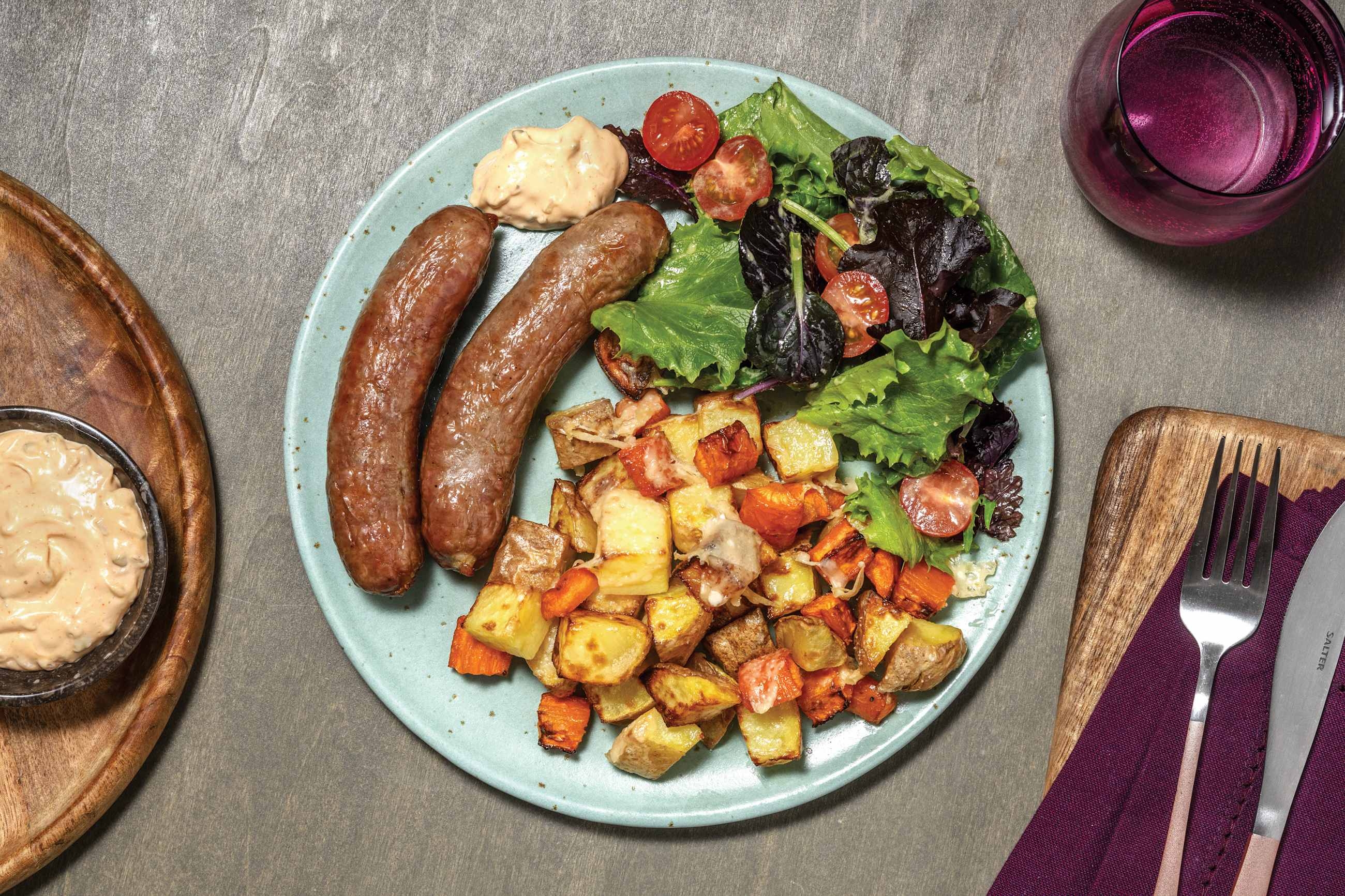 Pork Sausages & Cherry Tomato Garden Salad