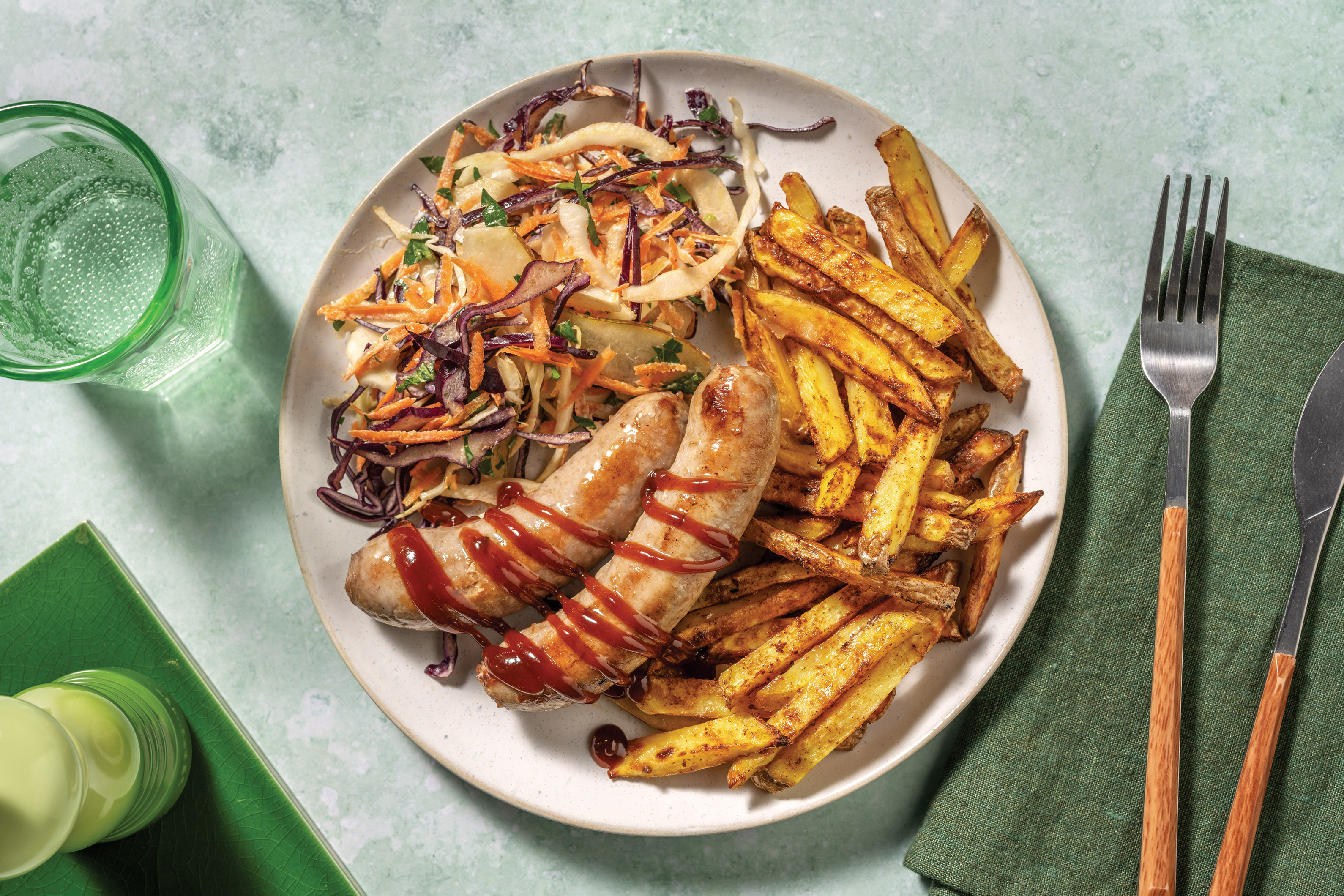 Garlic-Herb Pork Sausages & Creamy Slaw