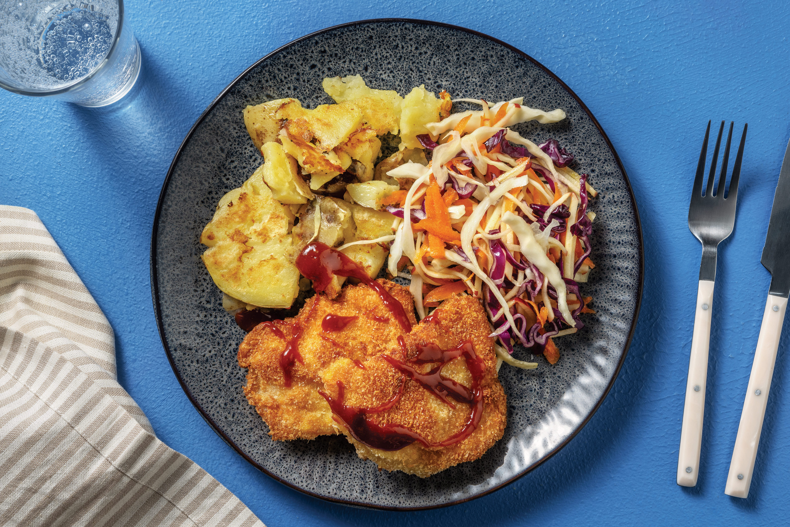 Pork Schnitzel & BBQ-Sriracha Sauce