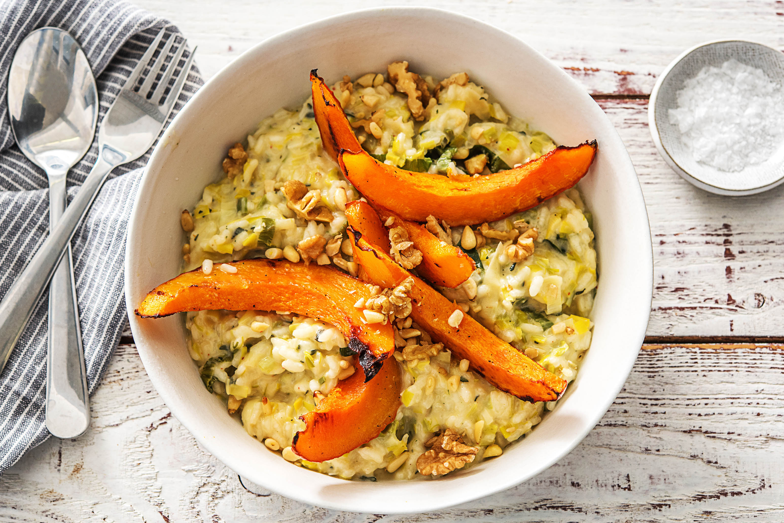 Porreerisotto mit karamellisiertem Kürbis