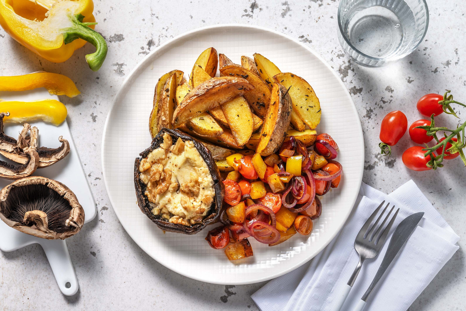 Gevulde portobello met geitenkaas en walnoten