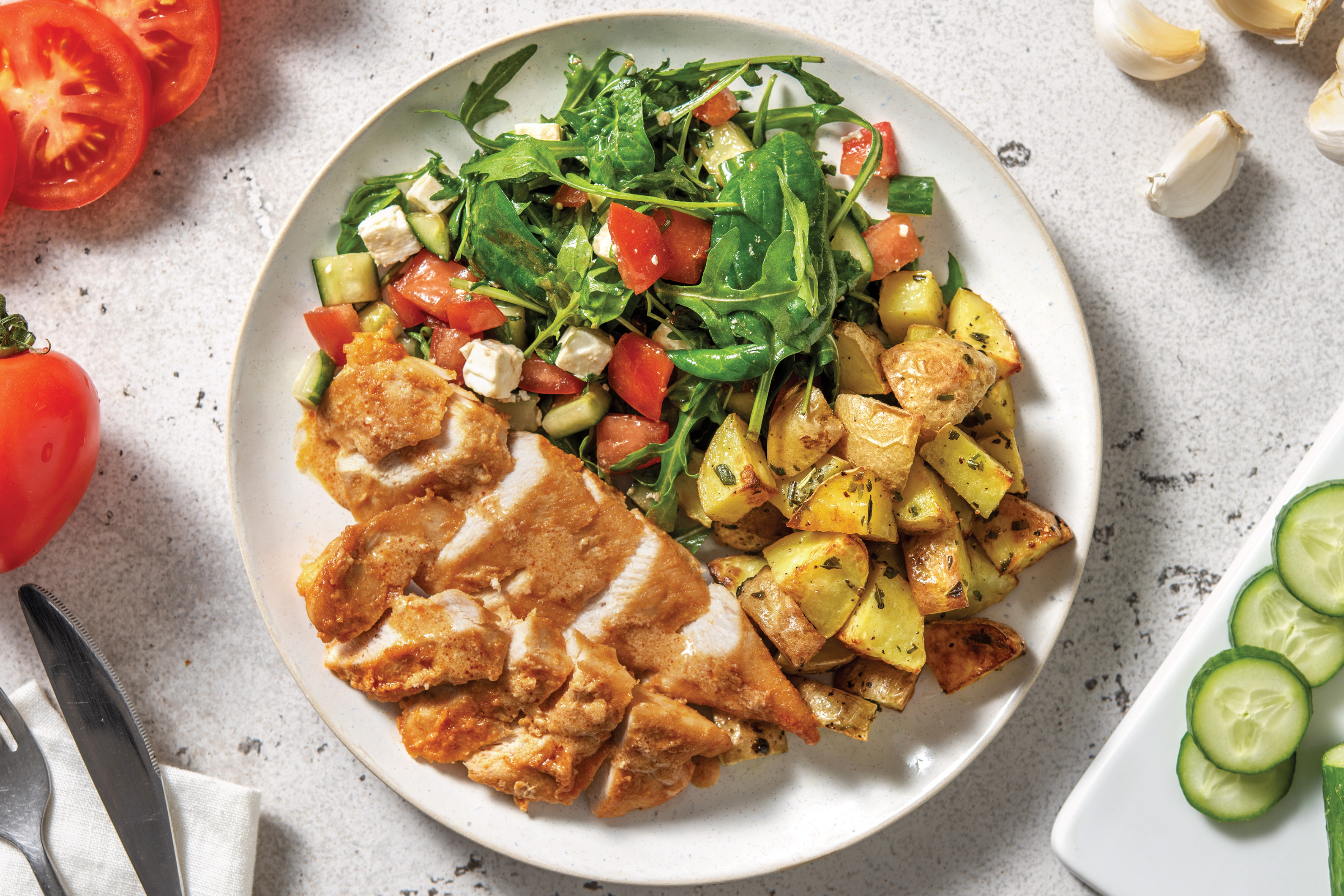 Smokey Portuguese Chicken with Garlic-Herb Roasted Potatoes