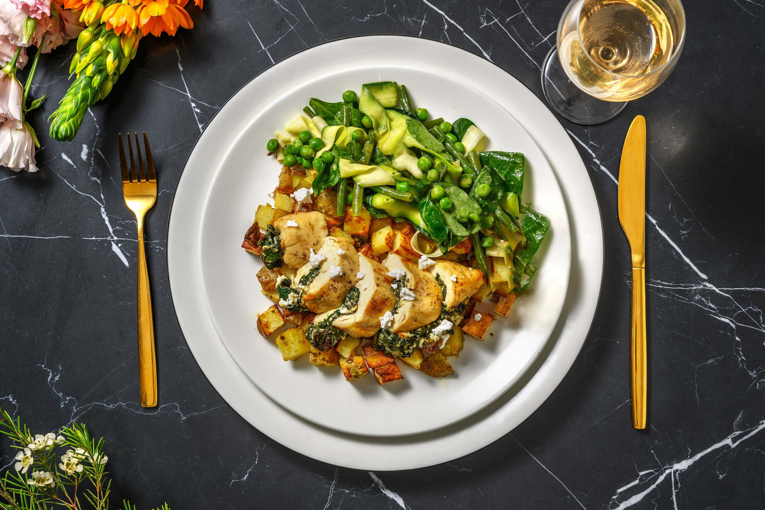 Gevulde kipfilet met geitenkaas en spinazie