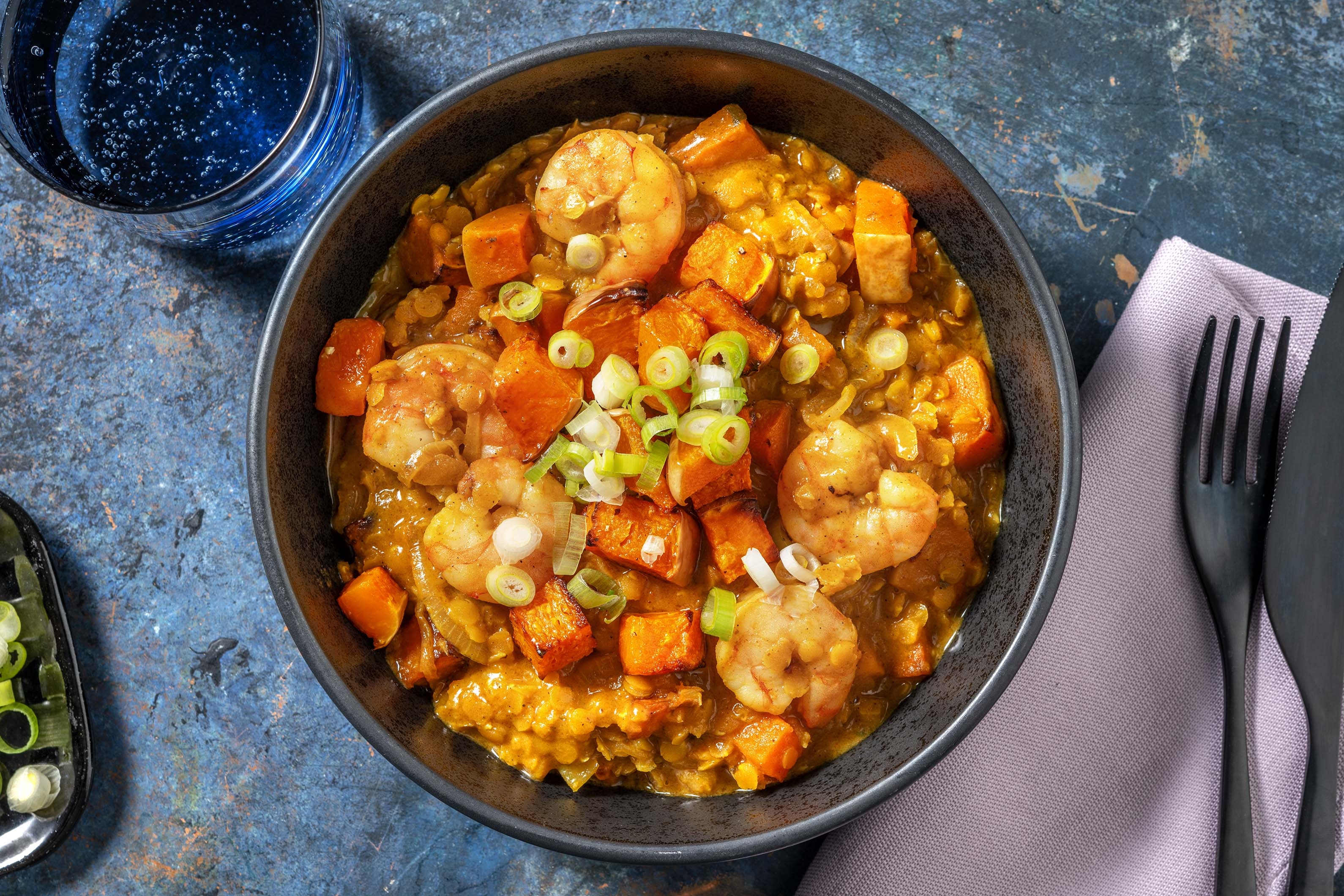 Prawn and Roasted Butternut Squash Dahl