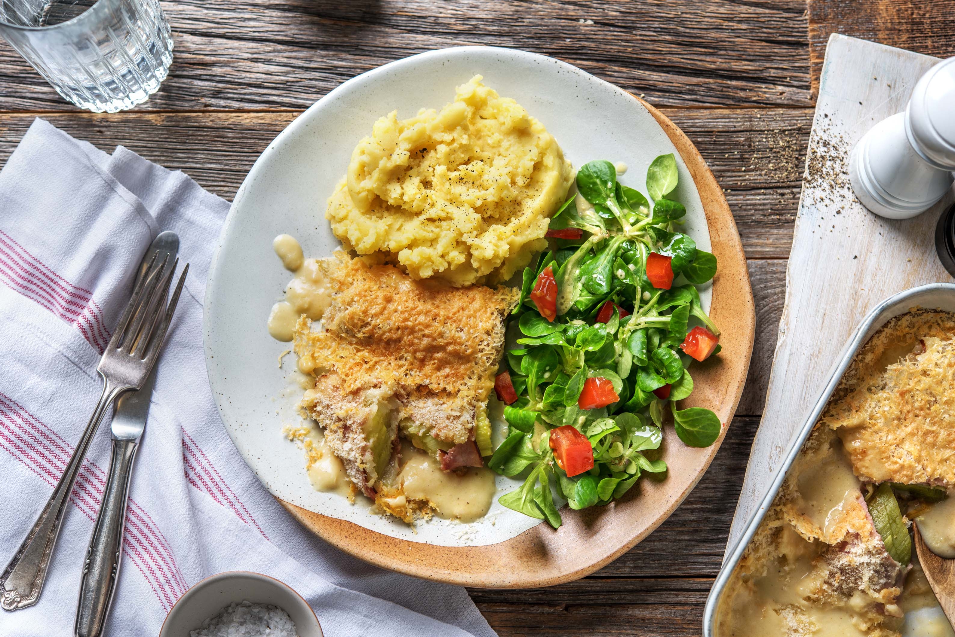 Baked Leeks with Ham and Cheese Sauce