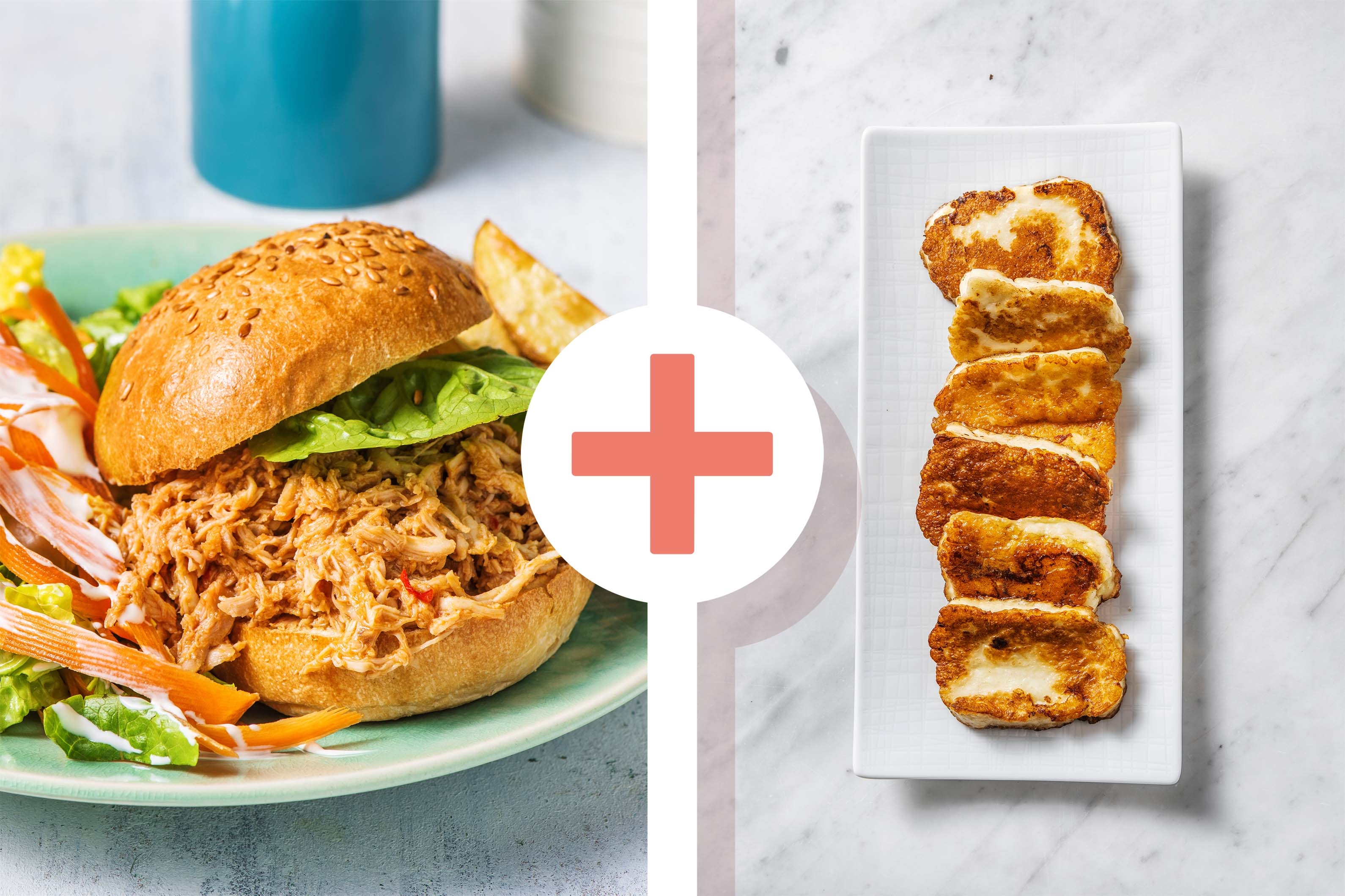 Pulled Chicken and Halloumi Burgers