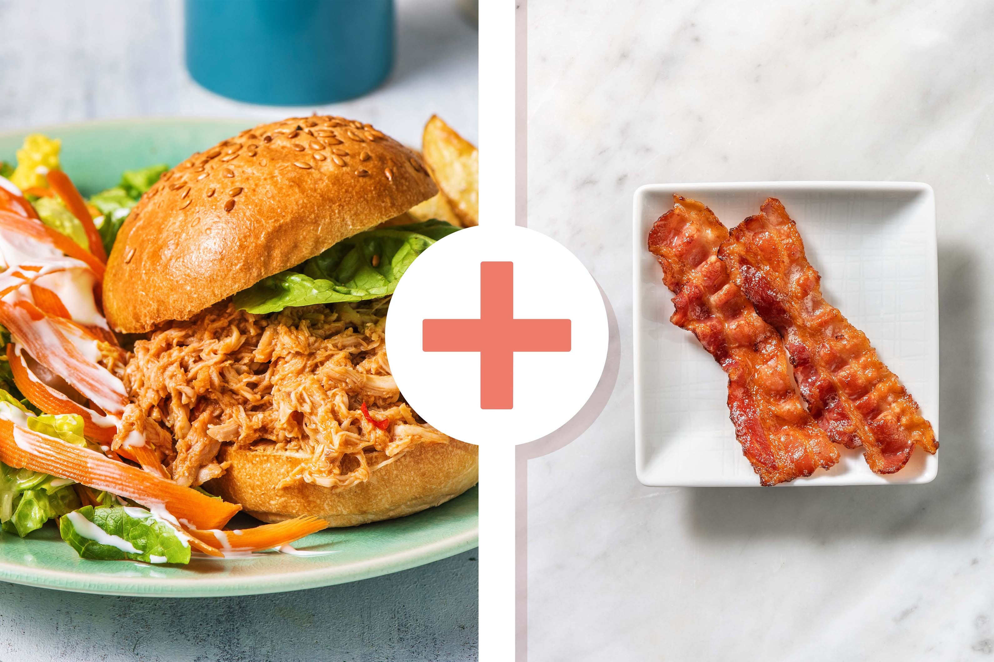 Pulled Chicken and Bacon Burgers