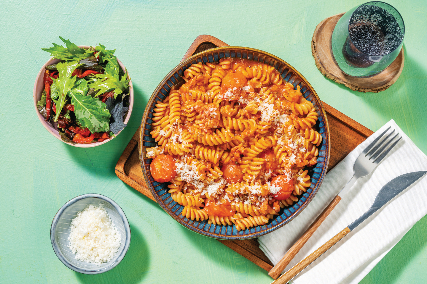 Quick Bacon, Cherry Tomato & Pesto Fusilli