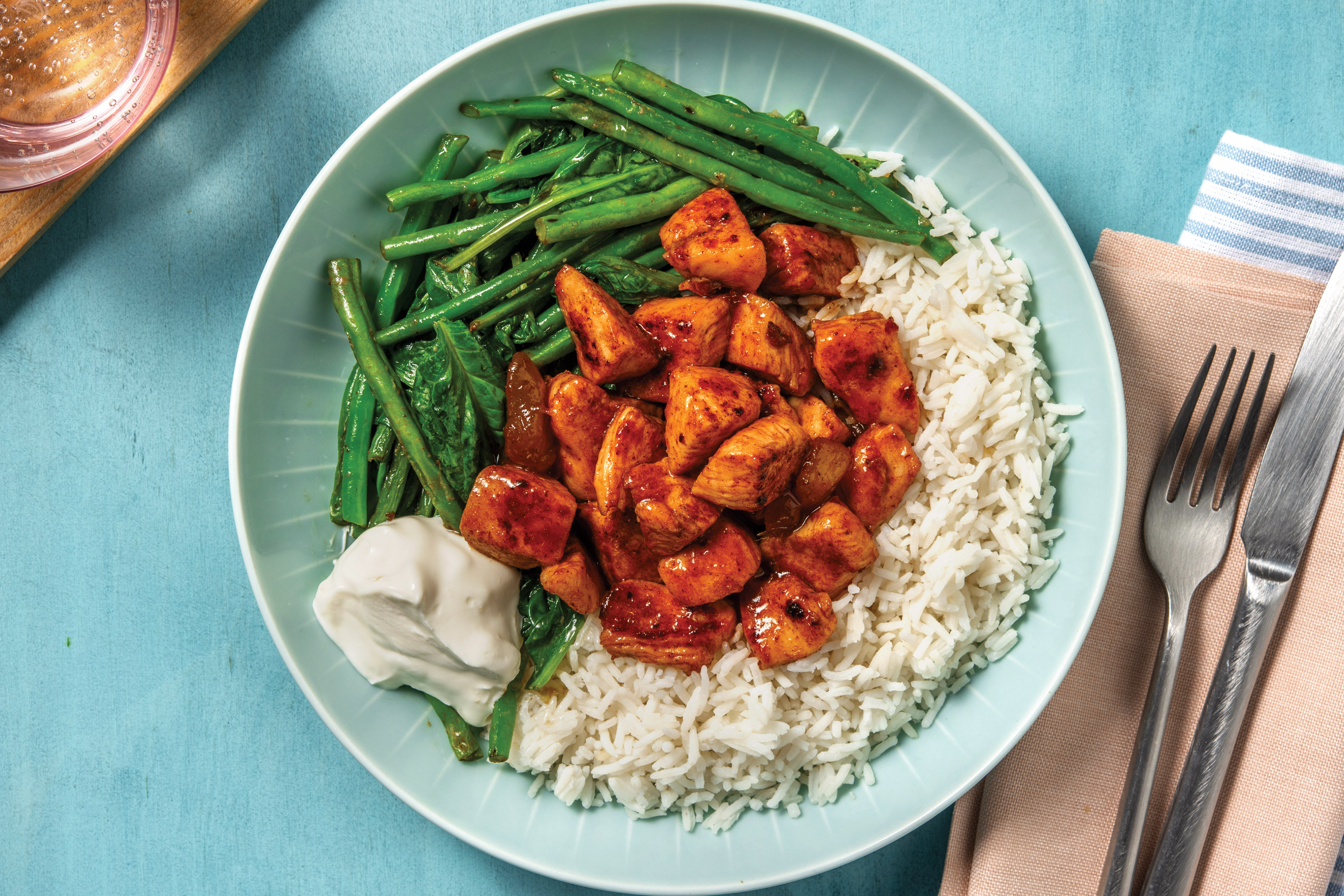 Quick Indian Mango Chicken & Garlicky Veggies