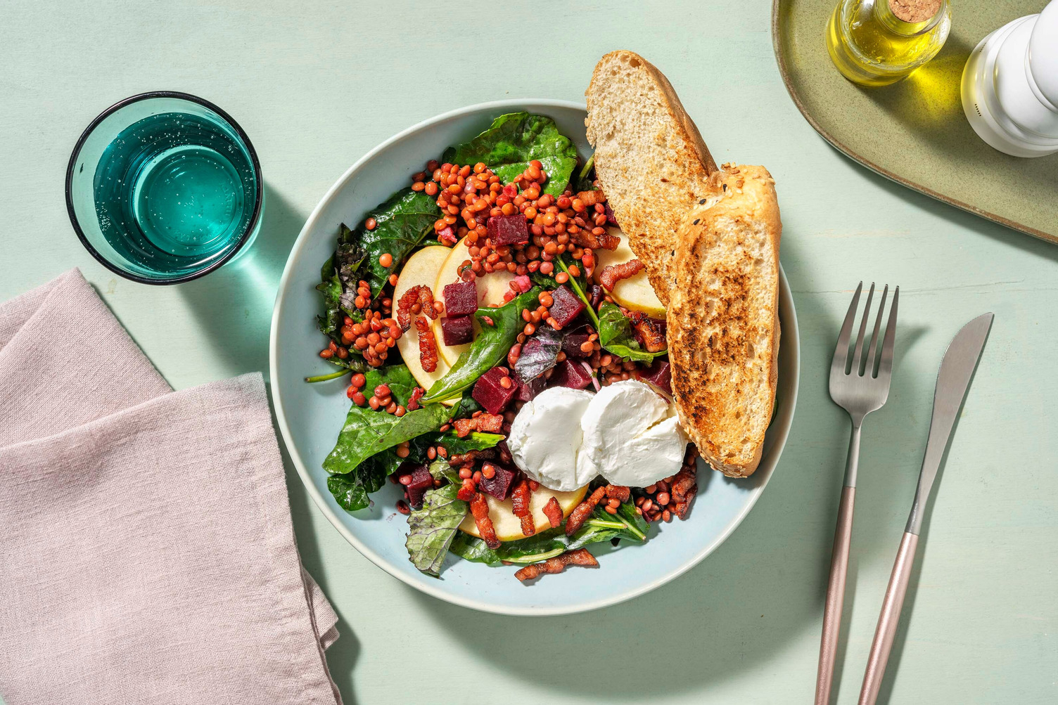 Randen-Linsen-Salat mit Speck